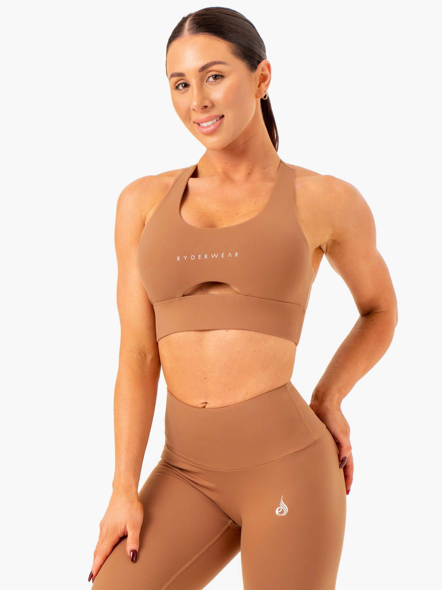 Focus Contour Sports Bra for Women - High Support Workout Top - Mocha Brown - Perfect for Yoga, Running & Gym Training