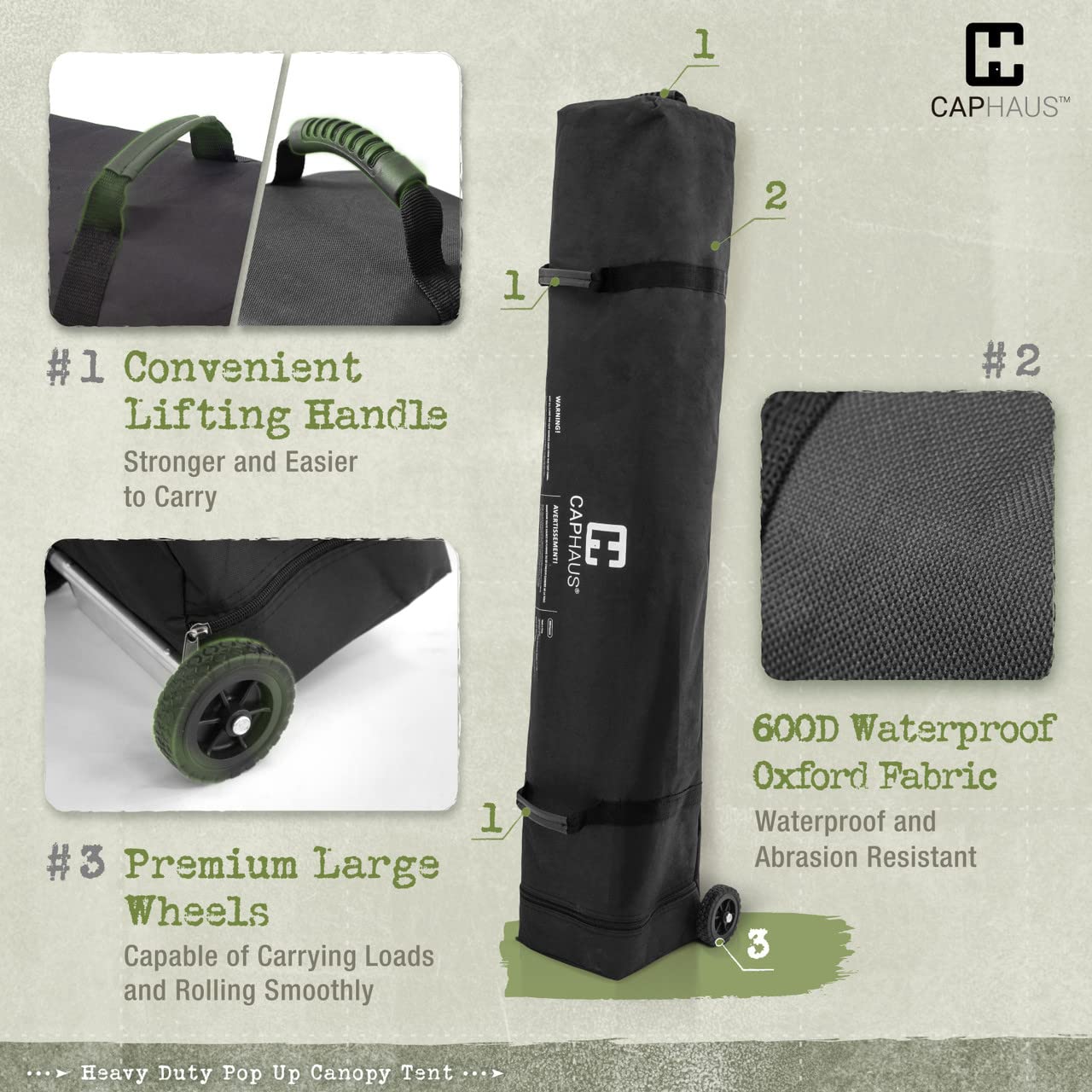 CAPHAUS 12x12ft Heavy Duty Commercial Pop Up Canopy Tent - One-Push Instant Setup, Central Lock System, Includes Wheeled Carry Bag & Weight Bag - Perfect for Outdoor Events, Farmers Markets, Beach & Backyard Parties (Dark Grey)
