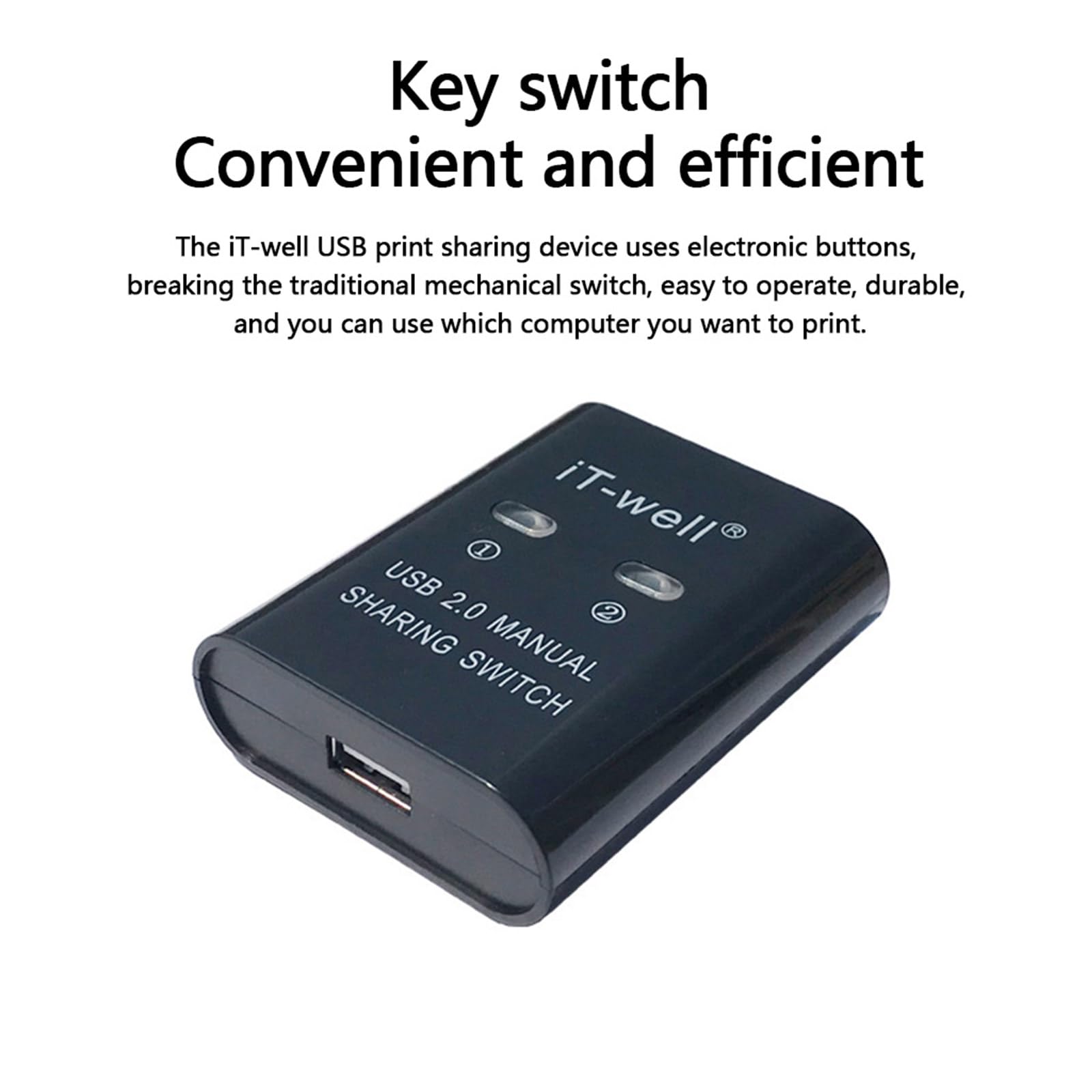 HOOLRZI 2-Port USB 2.0 Manual Switch Hub - 2 In 1 Out Printer Sharing Device & Data Transfer Converter for PC/Laptop (Black/White) - Perfect for Home Office & Multi-Device Workspace Setup