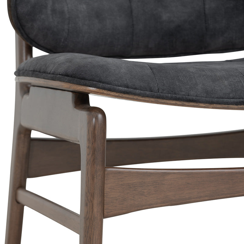 HEATH Lounge Chair - Modern Walnut Wood & Charcoal Fabric Accent Chair for Living Room, Bedroom, Office - Comfortable Reading Chair with Ergonomic Design for Relaxing & Lounging