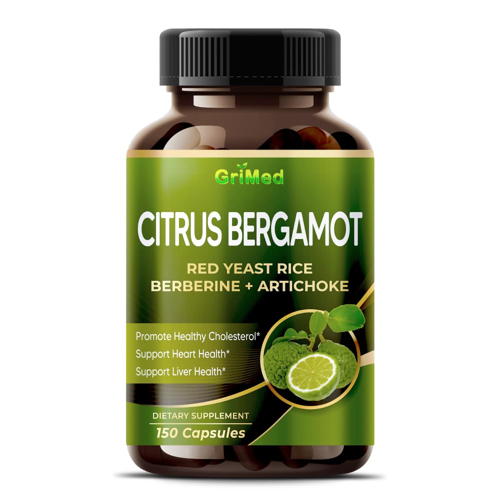 Premium Citrus Bergamot 50:1 Extract 20,400mg with Red Yeast Rice, Garlic & Artichoke - Supports Healthy Cholesterol & Heart Health - Non-GMO, Made in USA - 150 Capsules - Perfect for Daily Heart Wellness & Cardiovascular Support