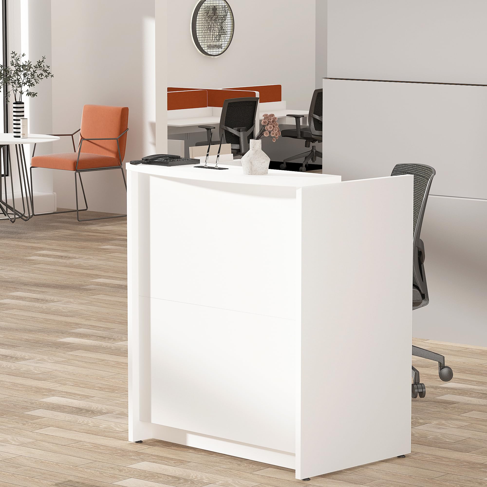 White Functional Reception Desk - Rectangle Writing Desk for Small Office Spaces & Coffee Shops | Modern Lobby Furniture for Hotels, Clinics & Home Offices