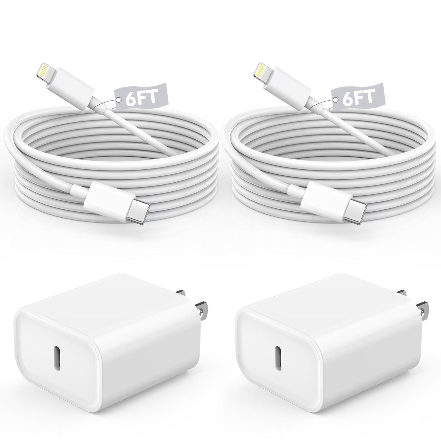 Fast Charging USB C Wall Charger & 6FT Type-C to Lightning Cable 2-Pack - Compatible with iPhone 14/13/12/11 Pro Max/XS/XR/8, iPad & AirPods | Quick Charge for Home, Office & Travel