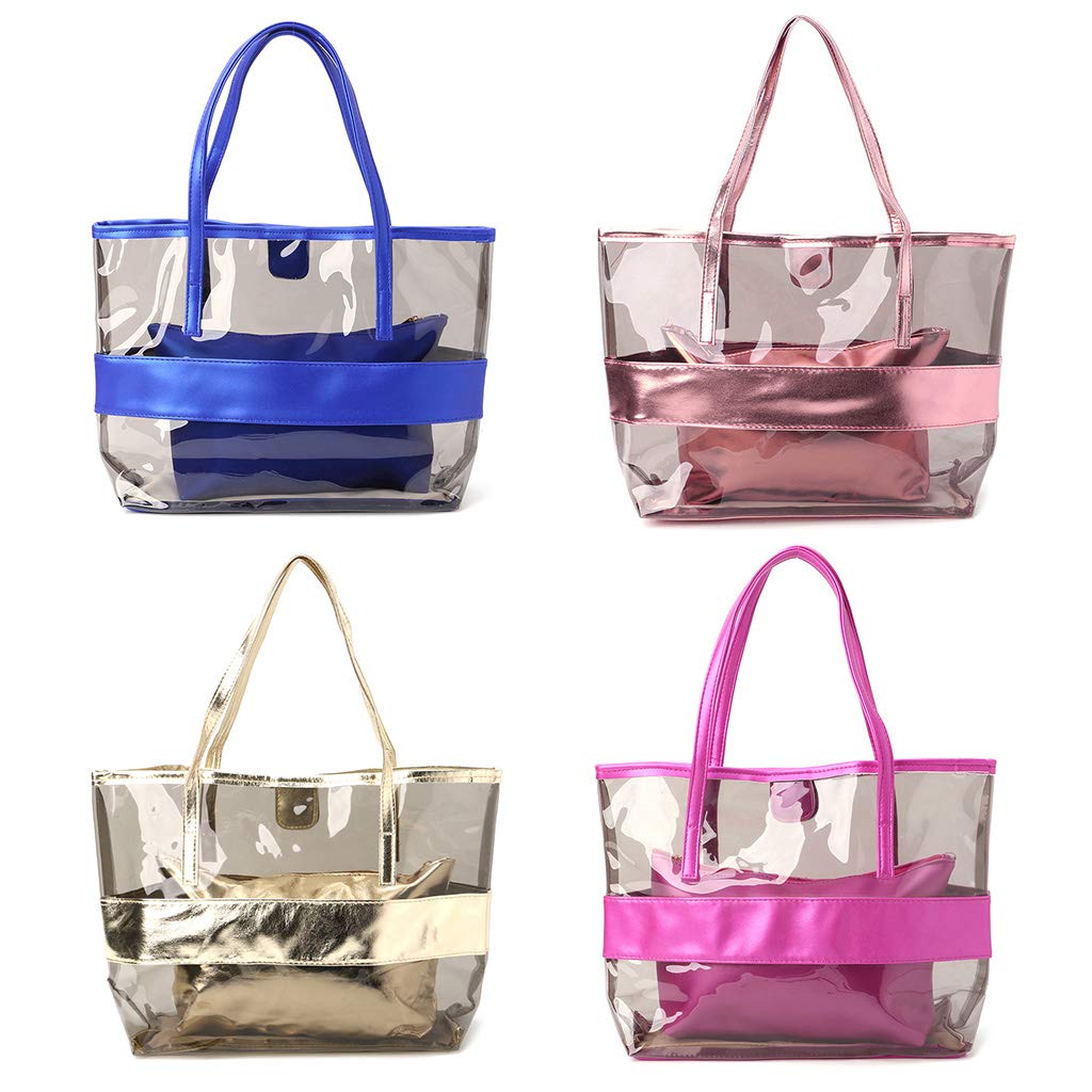 LEJIA Women's Clear Transparent Shopping Bags - Jelly Beach Tote Shoulder Handbag in Gold | Perfect for Grocery, Beach Trips & Fashion Accessories