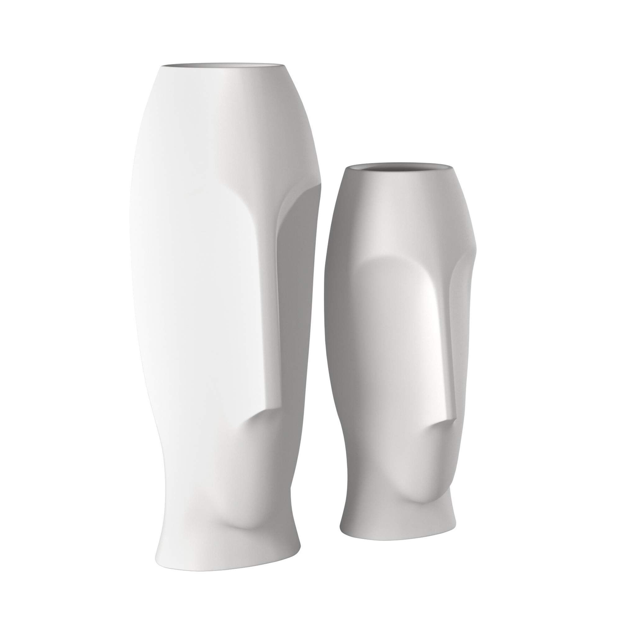 Matte White Ceramic Vase with Abstract Faces Design - Modern Home Decor for Living Room, Bedroom & Office Centerpiece
