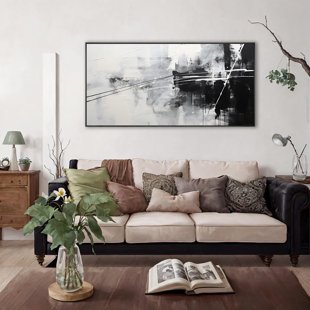 Large Abstract Wall Art Framed Canvas Painting 30x60 Inches - Modern Minimalist Black and White Home Decor for Living Room, Bedroom & Office | Perfect for Contemporary Spaces & Gift Giving