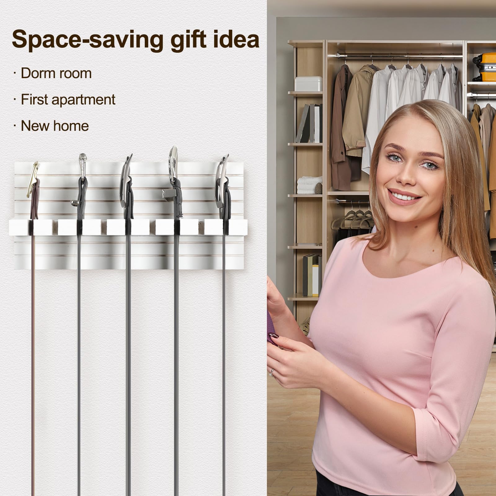 Space-Saving Belt Organizer for Closet - Wall Mount Belt Hanger Holds 9 Belts Securely Without Slipping - Includes Mounting Hardware (11.8”x5.5”x2.5”, White) - Perfect for Bedroom, Closet & Entryway Organization
