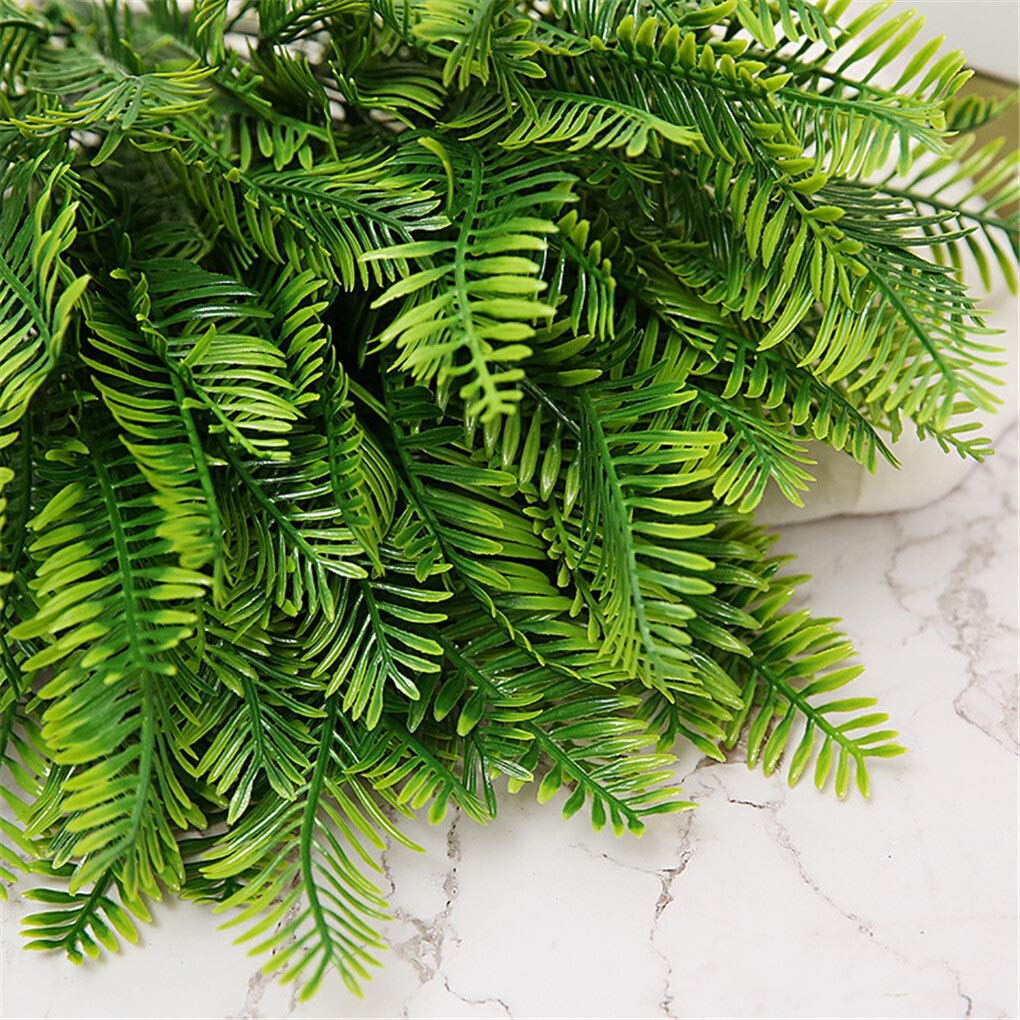 2 Pack Artificial Green Fern Plants - 5 Branches Fake PVC Ferns for Wedding, Party, Home, Office & Hotel Decor (Yellow) | Perfect for Centerpieces, Table Settings & Indoor Greenery
