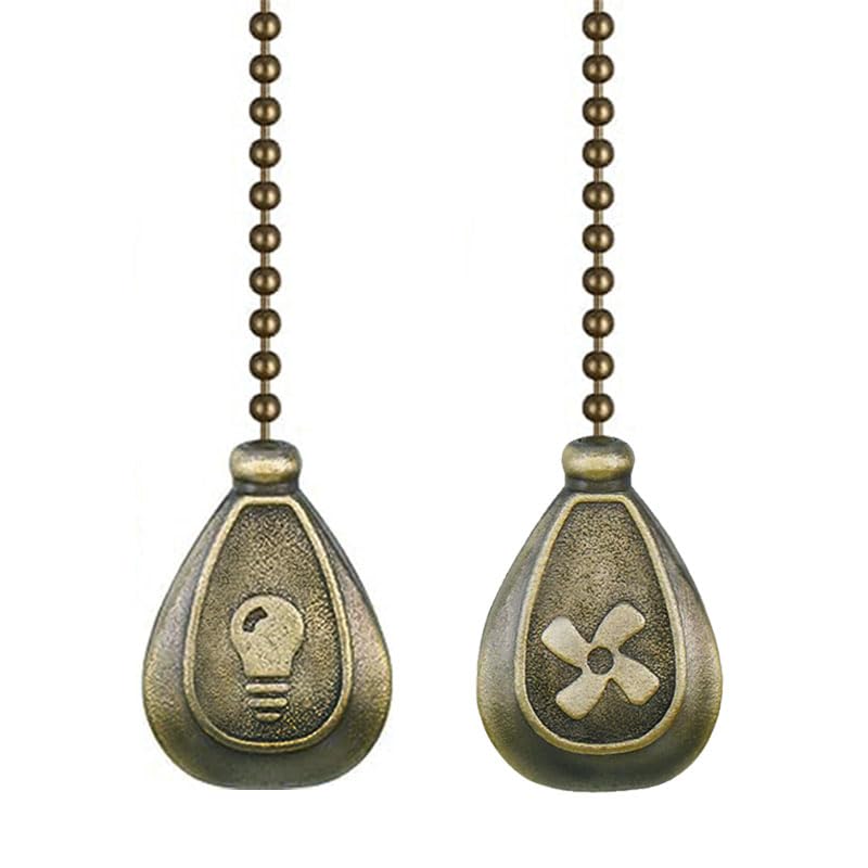 13.6 Inch Bronze Ceiling Fan Pull Chain Set with Drop-Shape Pendant & Ball Chain Connector - Light/Fan Pattern Replacement - Perfect for Bedroom, Living Room & Office Fan Control