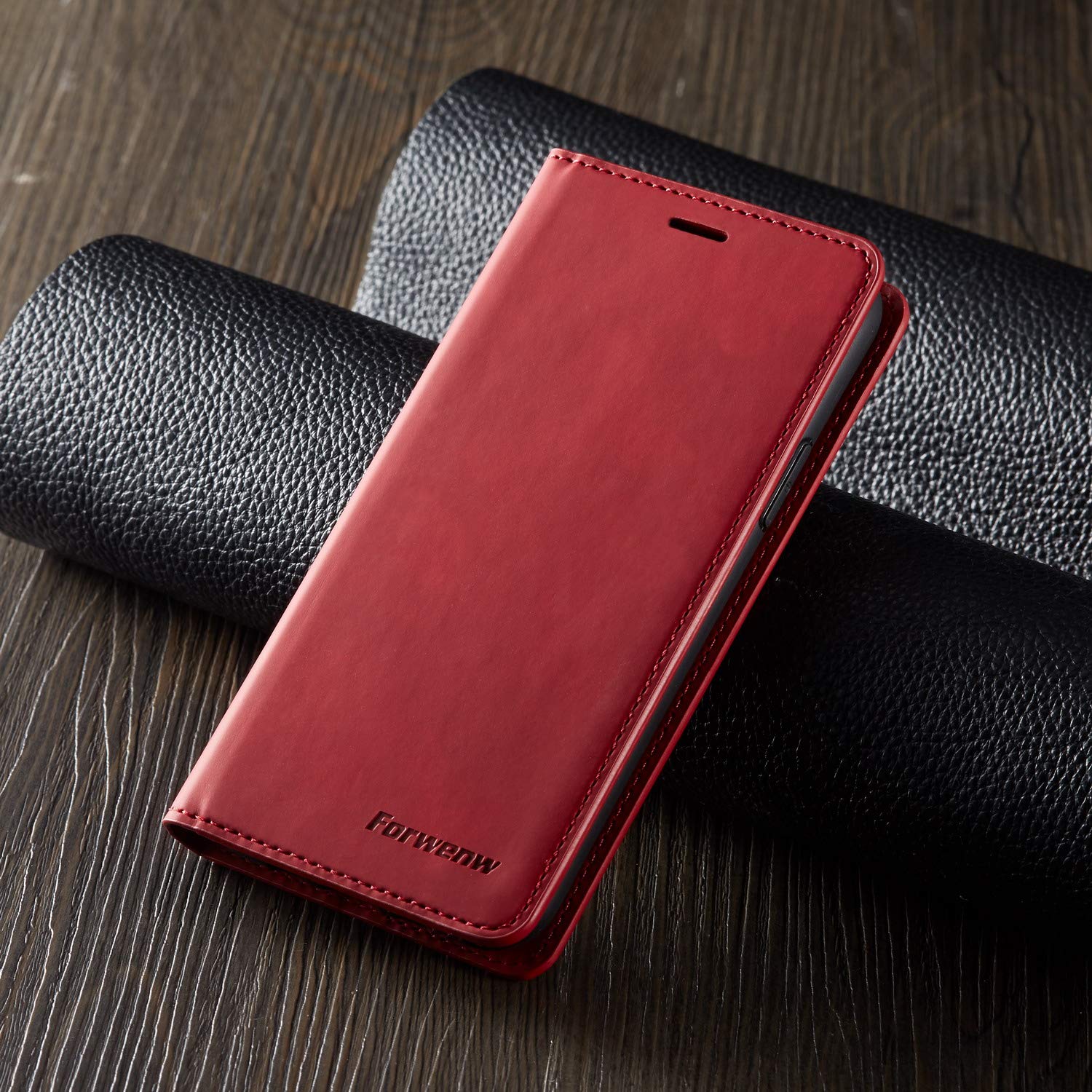 Premium PU Leather Magnetic Flip Wallet Case for iPhone 11 Pro Max (6.5 inch) - Shockproof Card Holder with Kickstand & Hidden Adsorption | Perfect for Business, Travel & Daily Use (Red, 2019 Model)