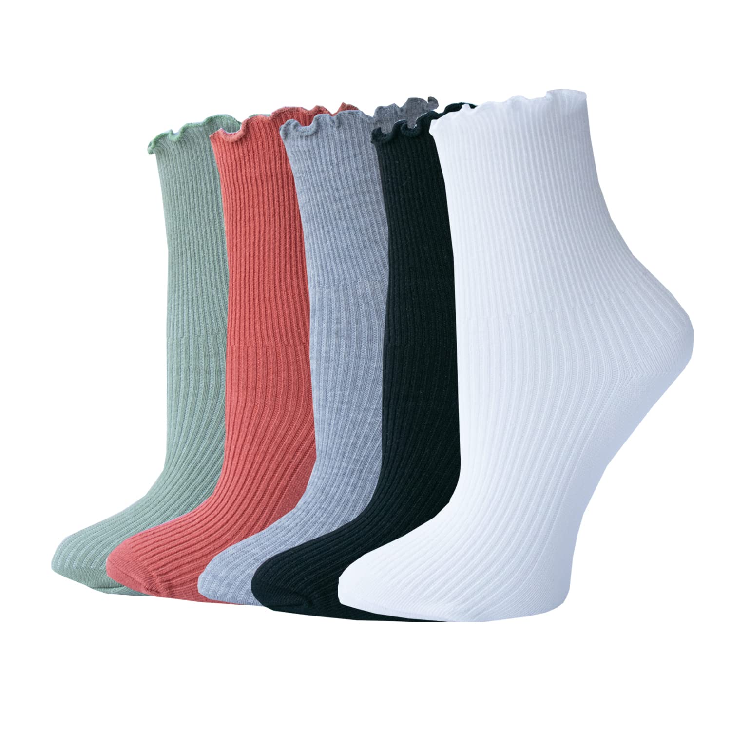 Deeorla Women's Ankle Socks - Cotton Lace Ruffle Turn-Cuff Socks for Women - Comfortable & Breathable Casual Socks for Everyday Wear, Work, and Home