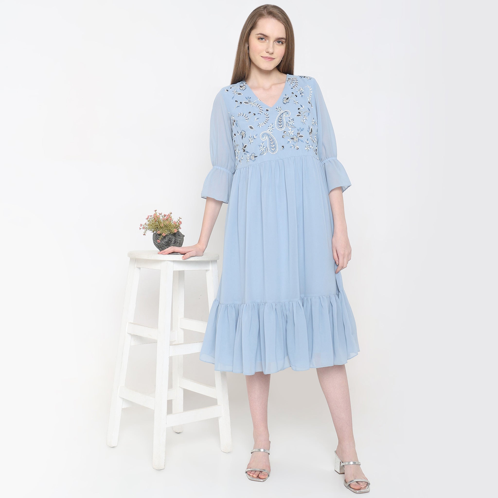 Flare Fit Embroidered Floral Summer Dress for Women - Boho Chic Maxi Dress for Beach, Wedding & Vacation