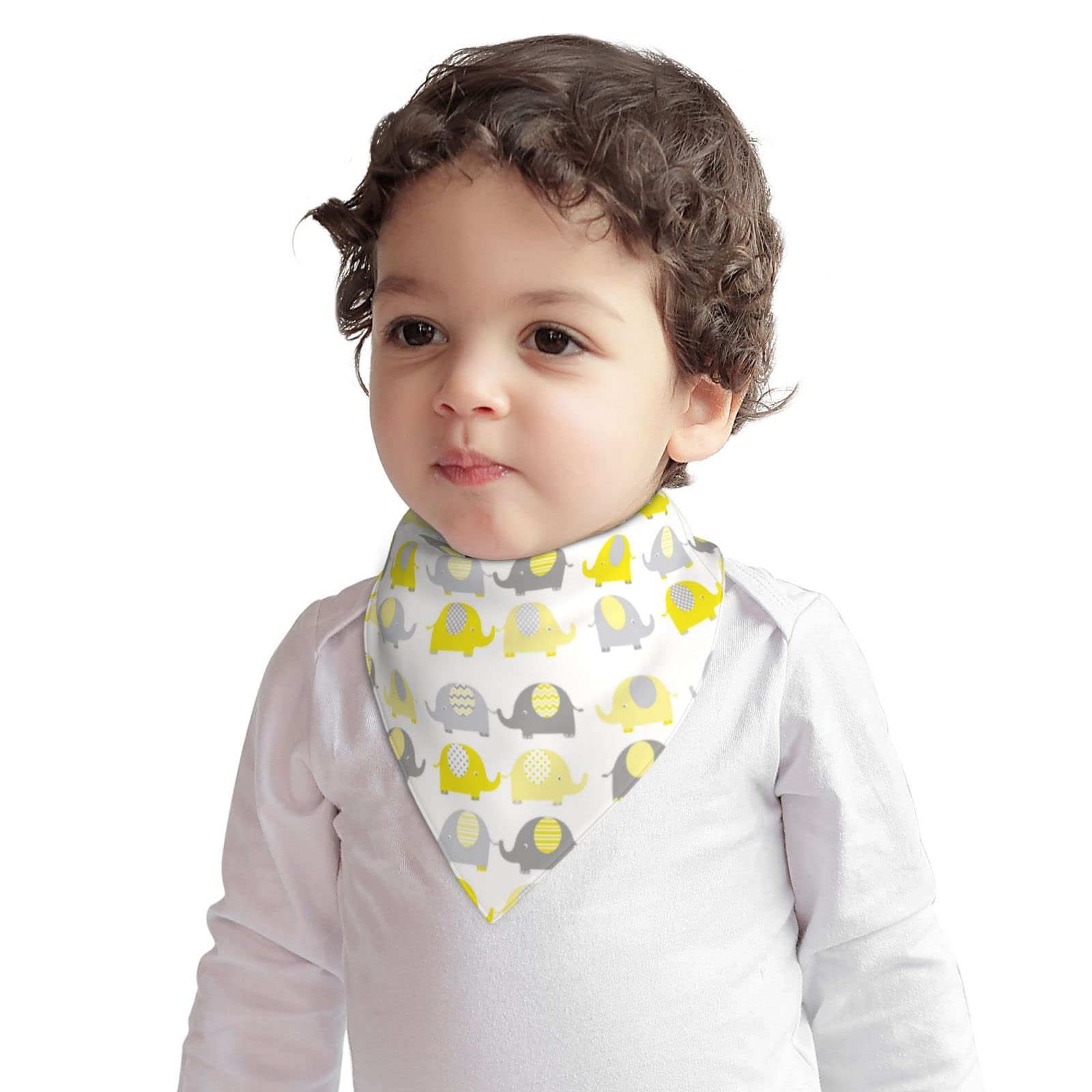 **Soft Cotton Baby Bibs - Yellow & Grey Cute Elephant Design - Drool & Teething Bib for Infants - Perfect for Feeding, Playtime & Photo Shoots**