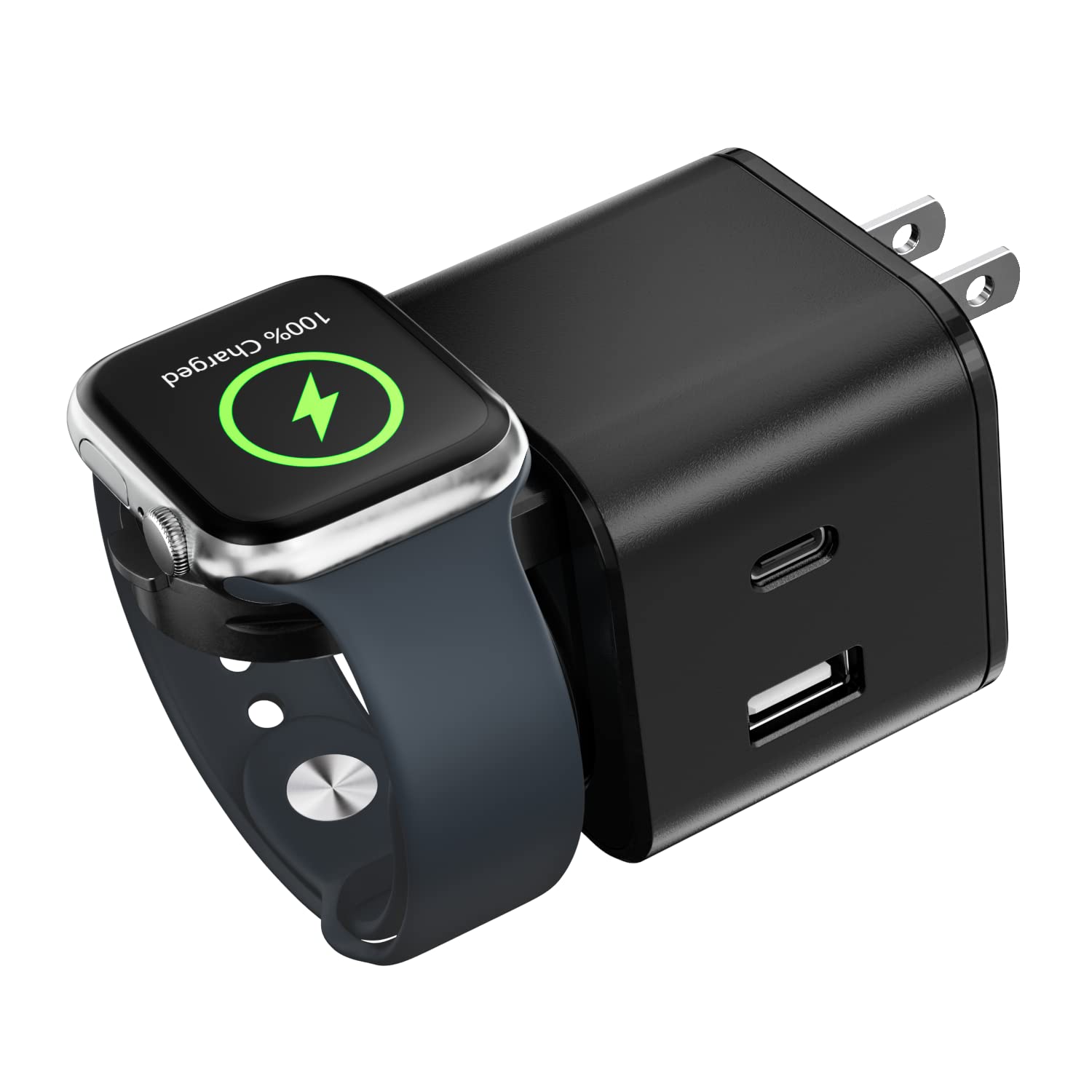36W Apple Charger with Built-in Watch Charger | Foldable PD Fast Charging Block for iPhone 14/13/12/11/X | Dual Port Wall Charger Compatible with Apple Watch, AirPods, iPad (Black) | Perfect for Travel, Office & Home Use