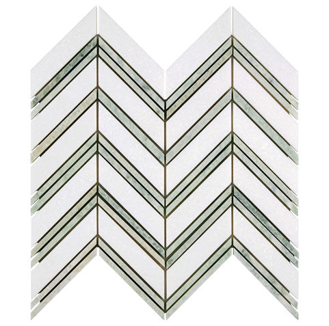 Premium White Thassos Marble Chevron Green Mosaic Tile - Elegant Bathroom Backsplash & Kitchen Wall Decor for Modern Homes