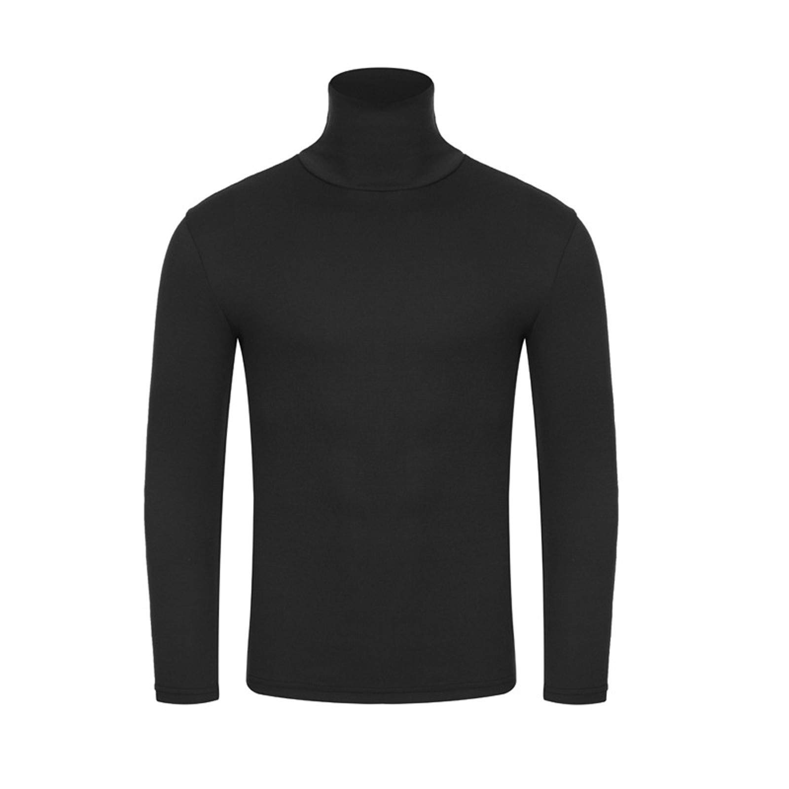 Men's Slim Fit Stretch Long Sleeve Turtleneck Dress Shirt - Solid Black Formal Top for Office, Business & Special Occasions