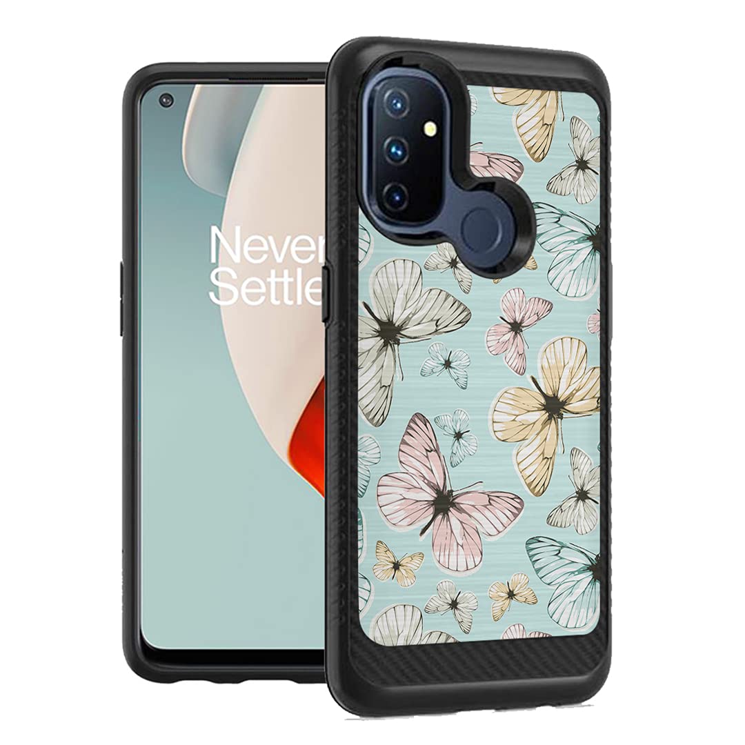 OnePlus Nord N100 Case - Cute Shockproof Carbon Cover for Women & Men | Butterfly Teal Design for Daily Use