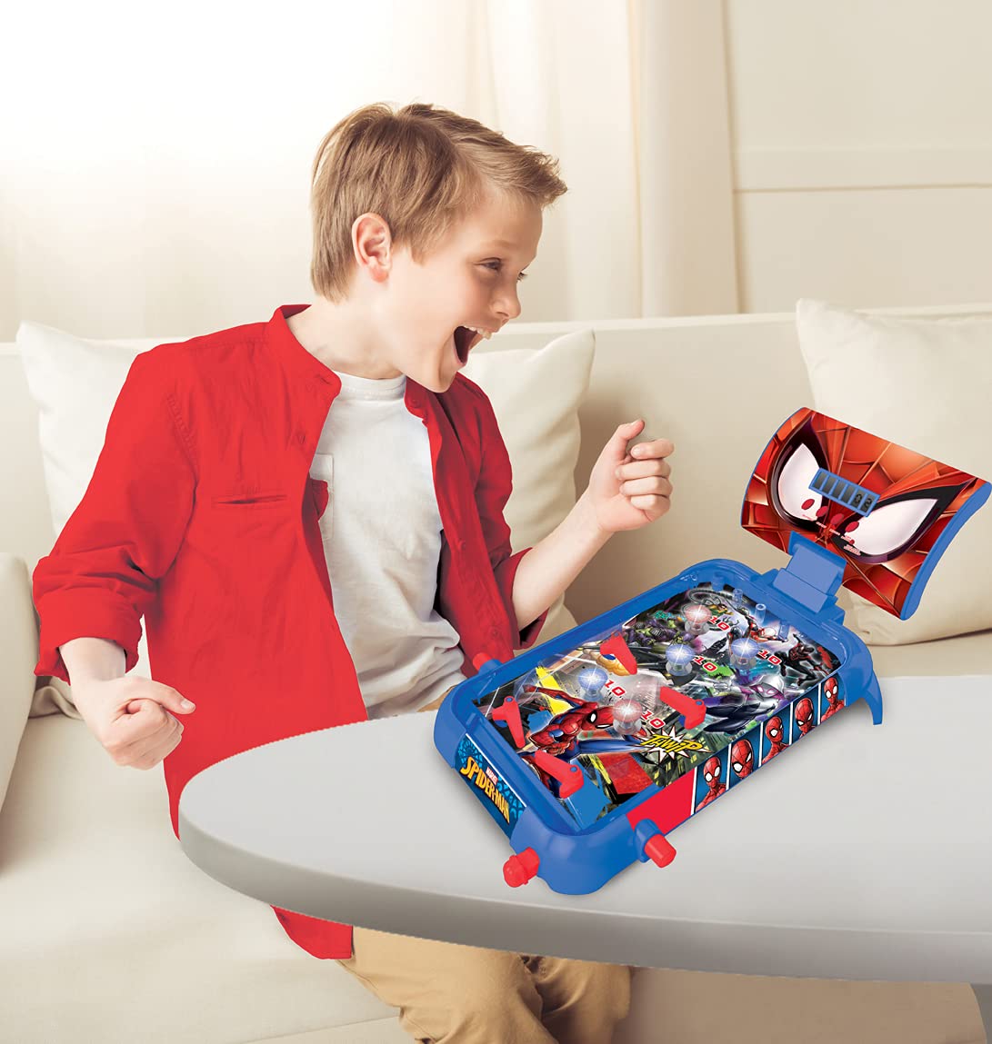 Lexibook Marvel Spider-Man Electronic Pinball Game Table - Kids & Family Arcade Machine with LCD Screen, Light & Sound Effects - Blue/Red (JG610SP) | Perfect for Birthday Gifts, Family Game Nights & Superhero-Themed Parties