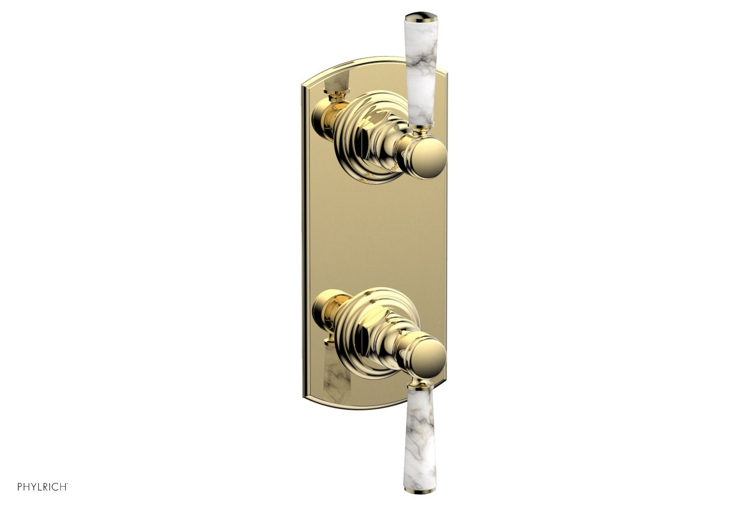 HEX TRADITIONAL Thermostatic Shower Valve with Volume Control & Diverter - White Marble Handles (Model 4 155) | Perfect for Bathroom Renovation & Luxury Spa Experience