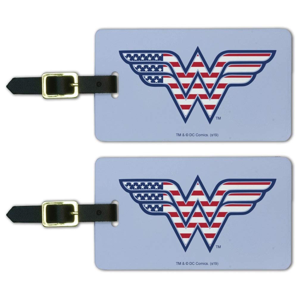 Wonder Woman USA American Flag Logo Luggage ID Tags - Set of 2 Travel Accessories for Suitcases, Carry-On Bags & Backpacks | Perfect for Air Travel, Vacations & Business Trips