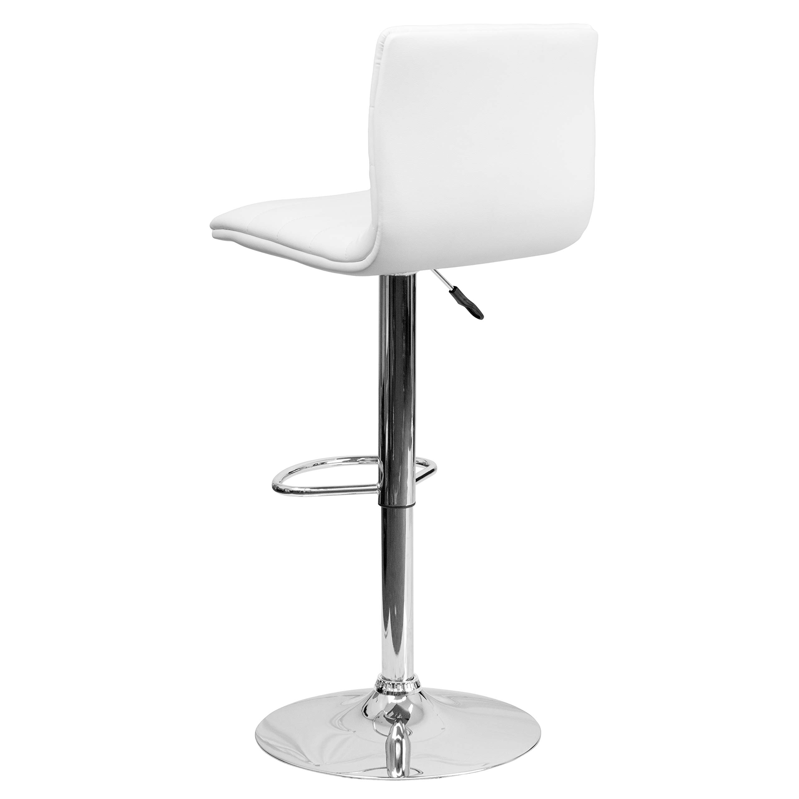 2 Pack White Vinyl Adjustable Height Bar Stools with Horizontal Stitch Back - Perfect for Kitchen Island, Breakfast Nook & Home Bar Counter Seating