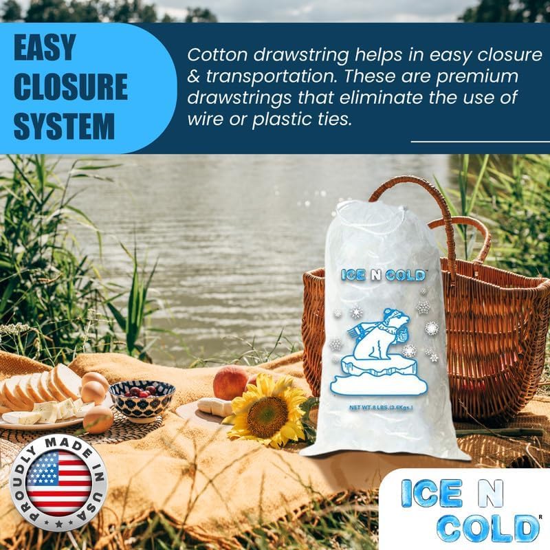 20lb Ice Bags with Drawstring Closure | 400 Count Bulk Pack | 50 Micron Thick Reusable Freezer Bags | Perfect for Camping, Picnics, Sports Events & Emergency Cold Storage