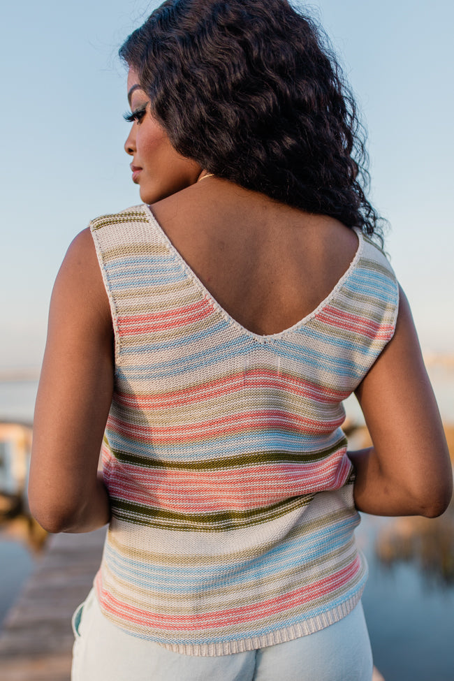 On The Cape Women's Multi Stripe Sweater Tank Top - Soft Knit Casual Pullover for Layering & Everyday Wear - Final Sale