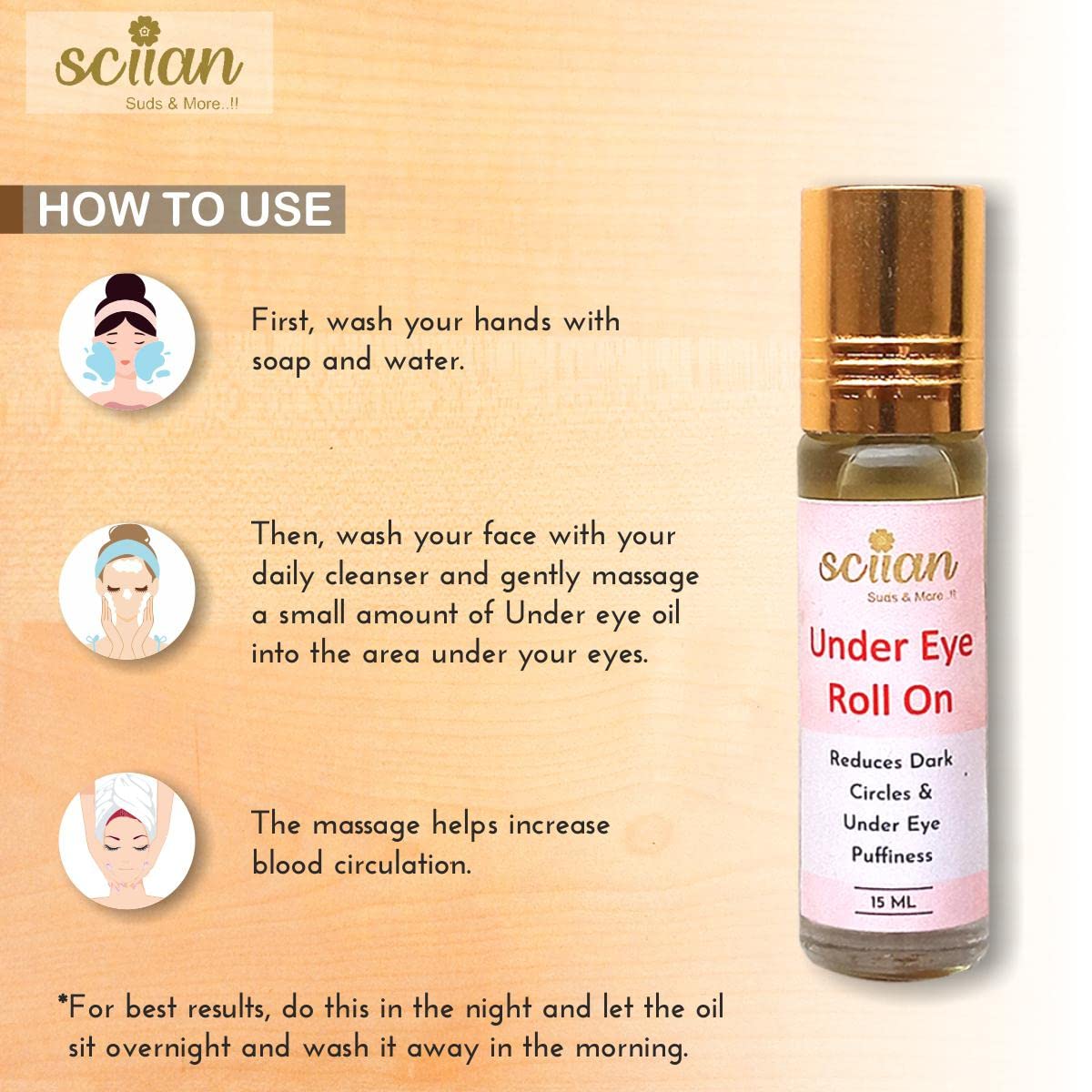 SCIIAN Under Eye Roll On for Dark Circles & Puffiness - Anti-Wrinkle Eye Serum with Ayurvedic & Argan Oils - 15ml Dark Circle Treatment for Women & Men - Perfect for Morning Routine & Travel Skincare
