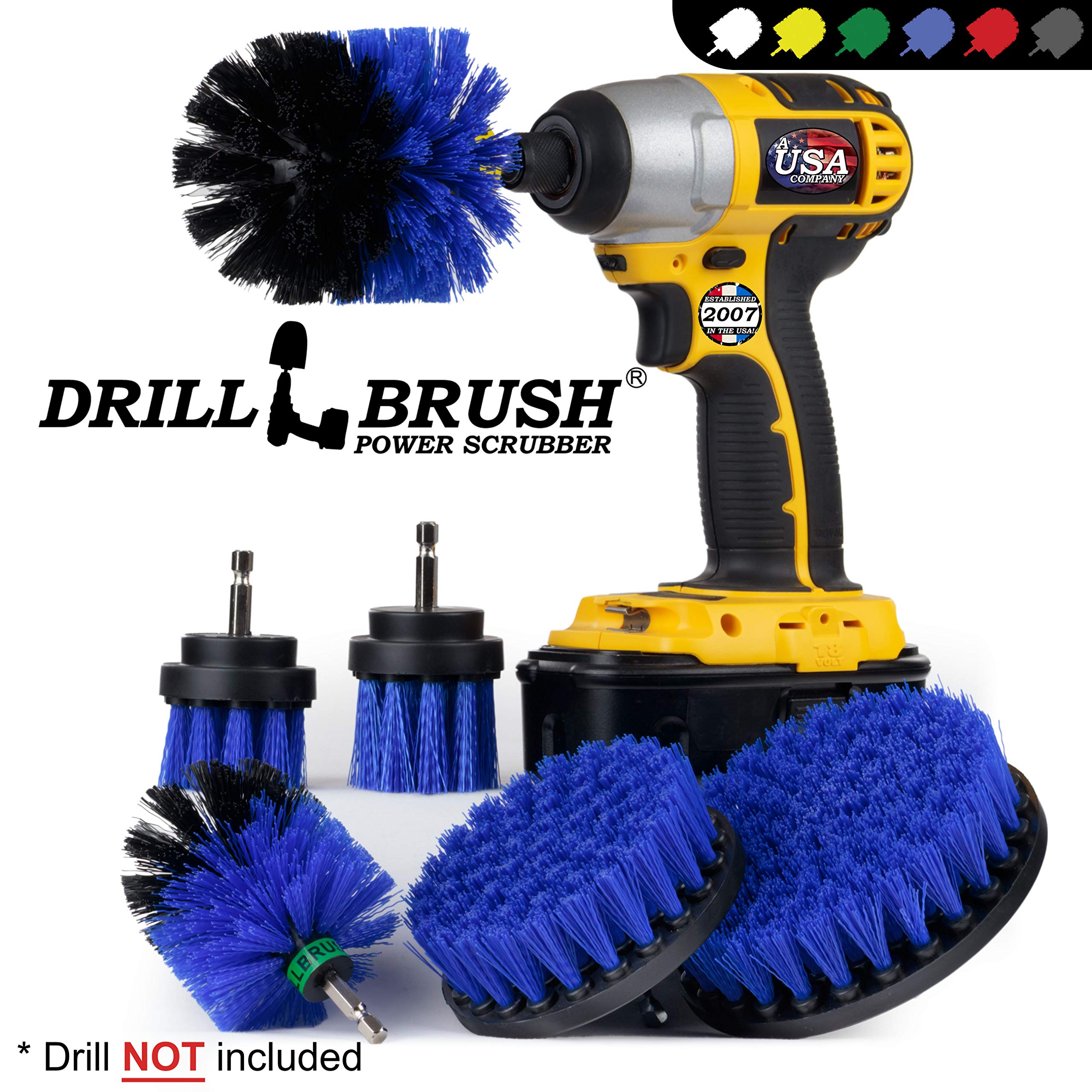 5-Piece Spin Brush Pool Cleaning Kit - Drill Brush for Pools, Hot Tubs, Spas & Pond Liners - Deck Brush & Carpet Cleaner Accessories - Perfect for Pool Maintenance & Surface Cleaning