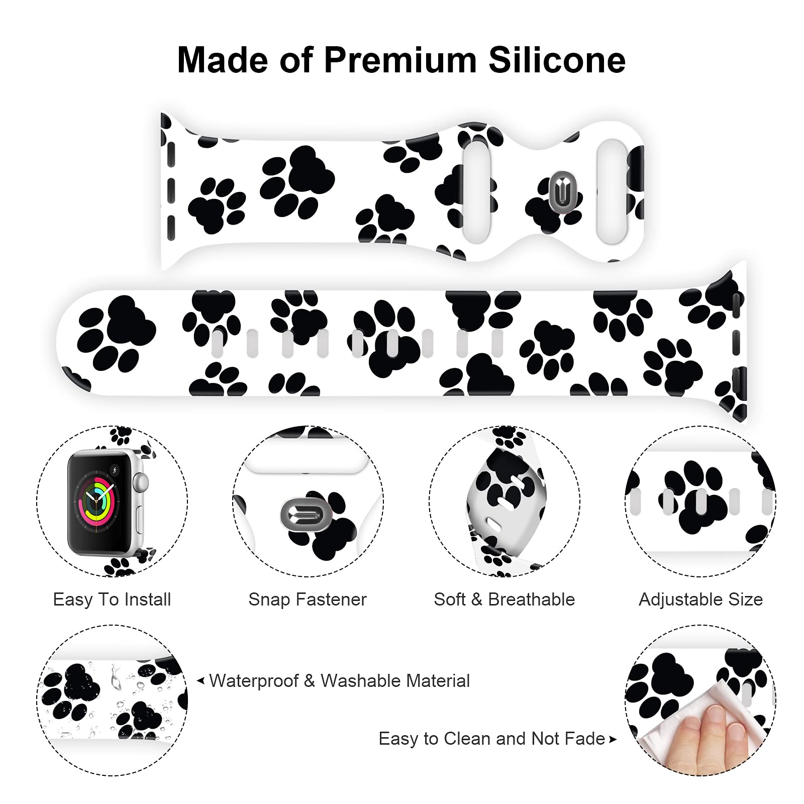 Soft Silicone Apple Watch Bands 38mm 40mm 42mm 44mm - Sport Replacement Strap for iWatch Series 6/5/4/3/2/1/SE - Breathable Comfortable Wristband for Men & Women - Perfect for Workouts, Running & Daily Wear