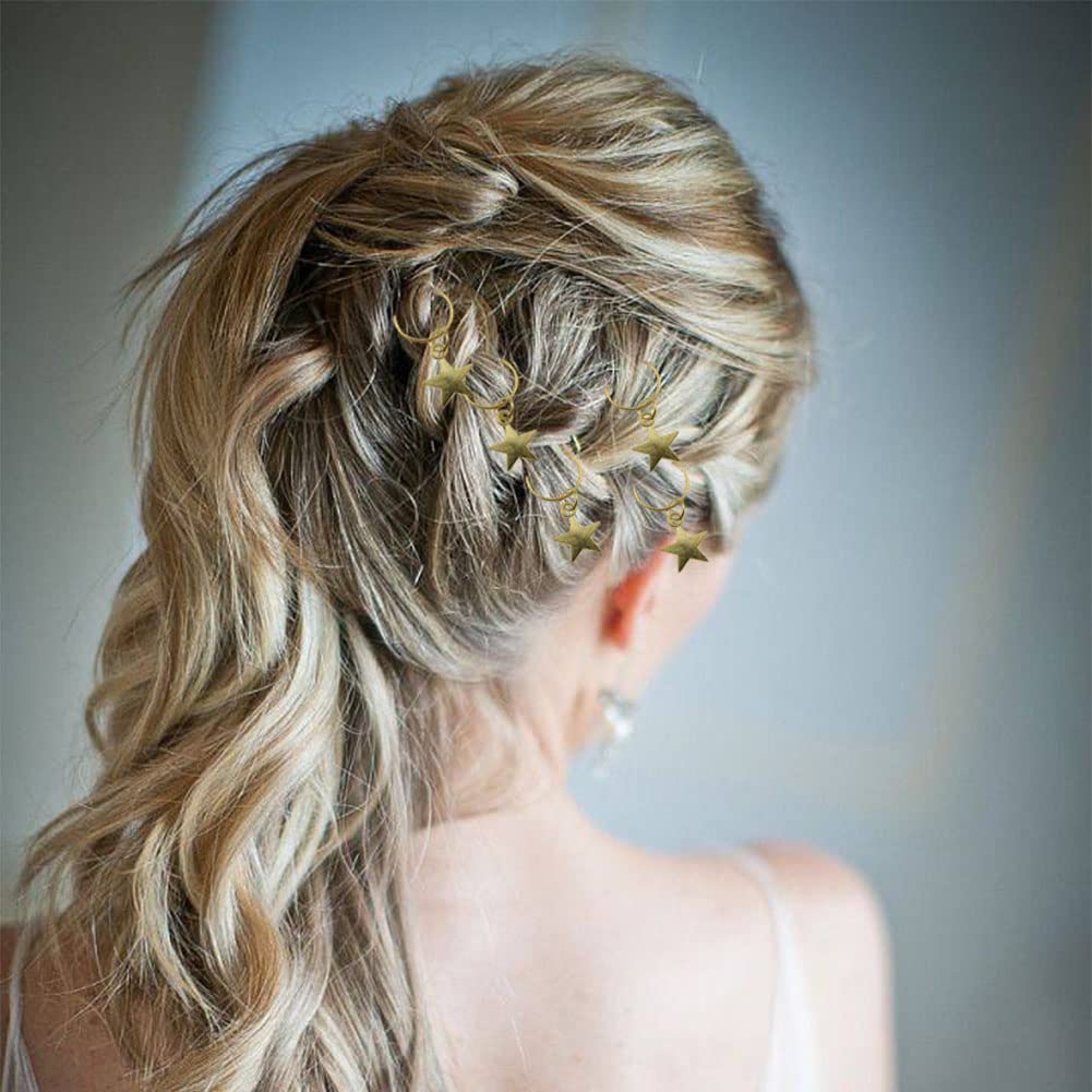 20 Pack Gold Star Hair Clips - Braid Jewelry Hair Charms for Women & Girls - Hair Rings & Braid Accessories for Parties, Weddings & Everyday Style