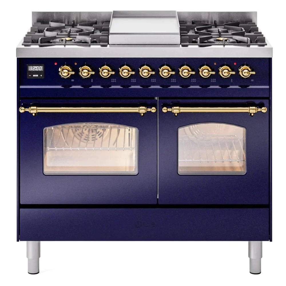 ILVE 40 Nostalgie II Series Freestanding Double Oven Dual Fuel Range - 6 Sealed Burners & Griddle - Professional Gas & Electric Range for Home Kitchen - Perfect for Baking, Roasting & Family Cooking (Model UPD40FNMP)