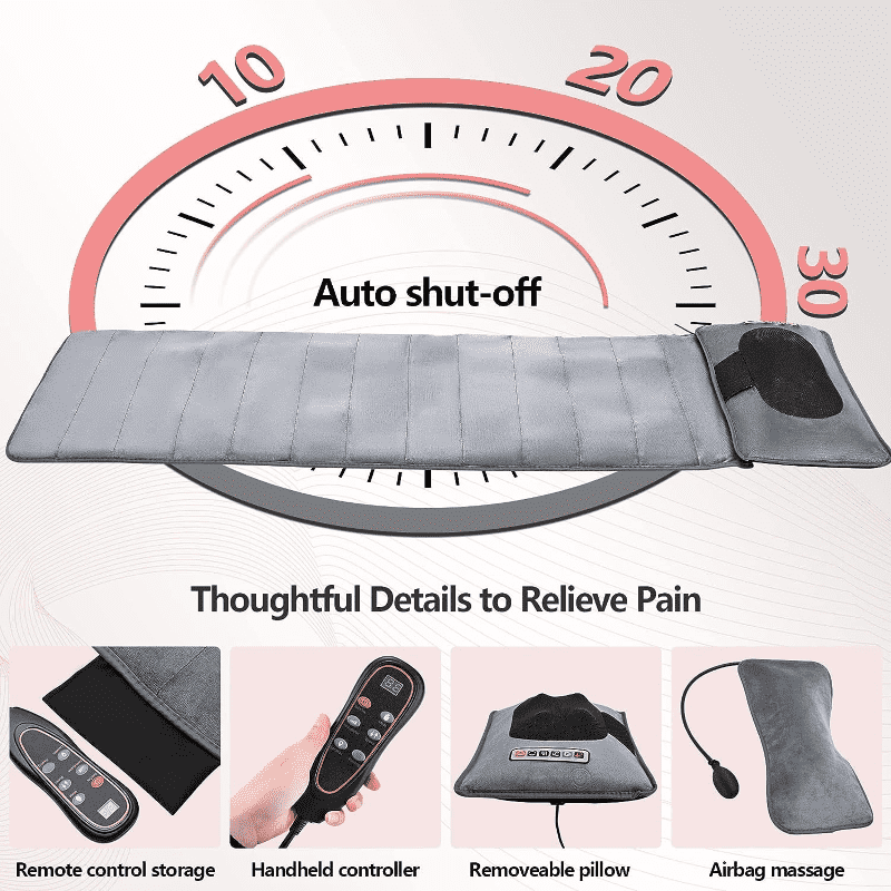 10 Vibrating Motors Full Body Massage Mat with Heating - Pain Relief Heated Mattress Pad for Back, Neck & Shoulder - Perfect for Home Relaxation & Muscle Recovery
