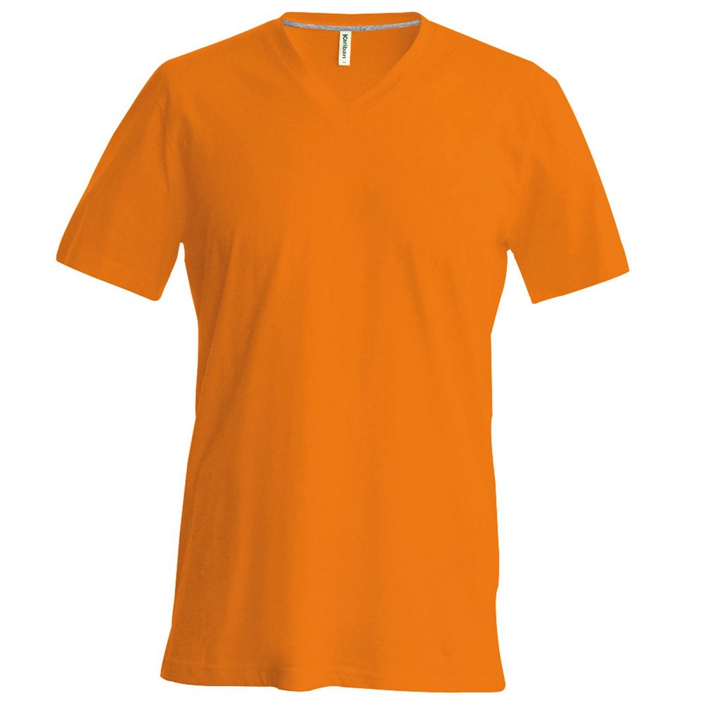 Short Sleeve V-Neck T-Shirt for Men - Soft Cotton Casual Tee - Orange - Size S - Perfect for Summer Outfits & Everyday Wear