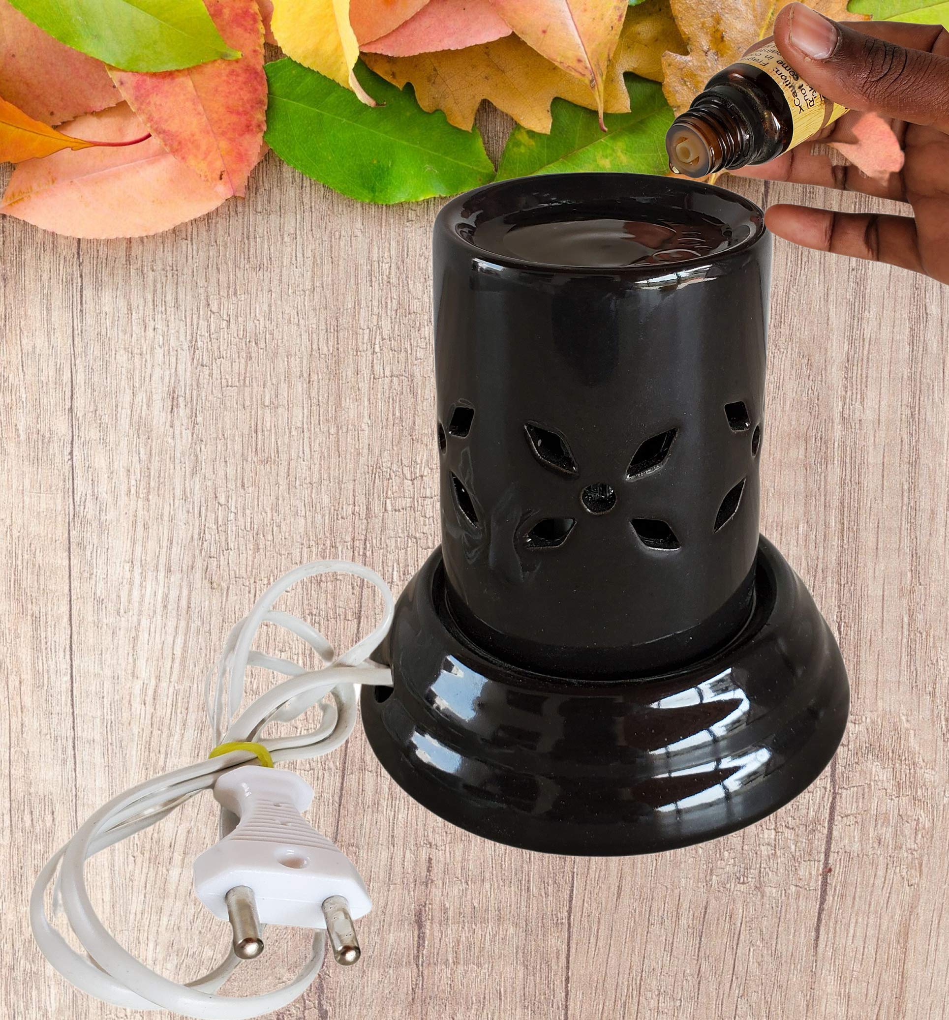 Pure Source India Ceramic Electric Oil Diffuser - 4.5 Inch Small Aromatherapy Diffuser for Home & Office (Black) | Perfect for Relaxation, Yoga & Stress Relief