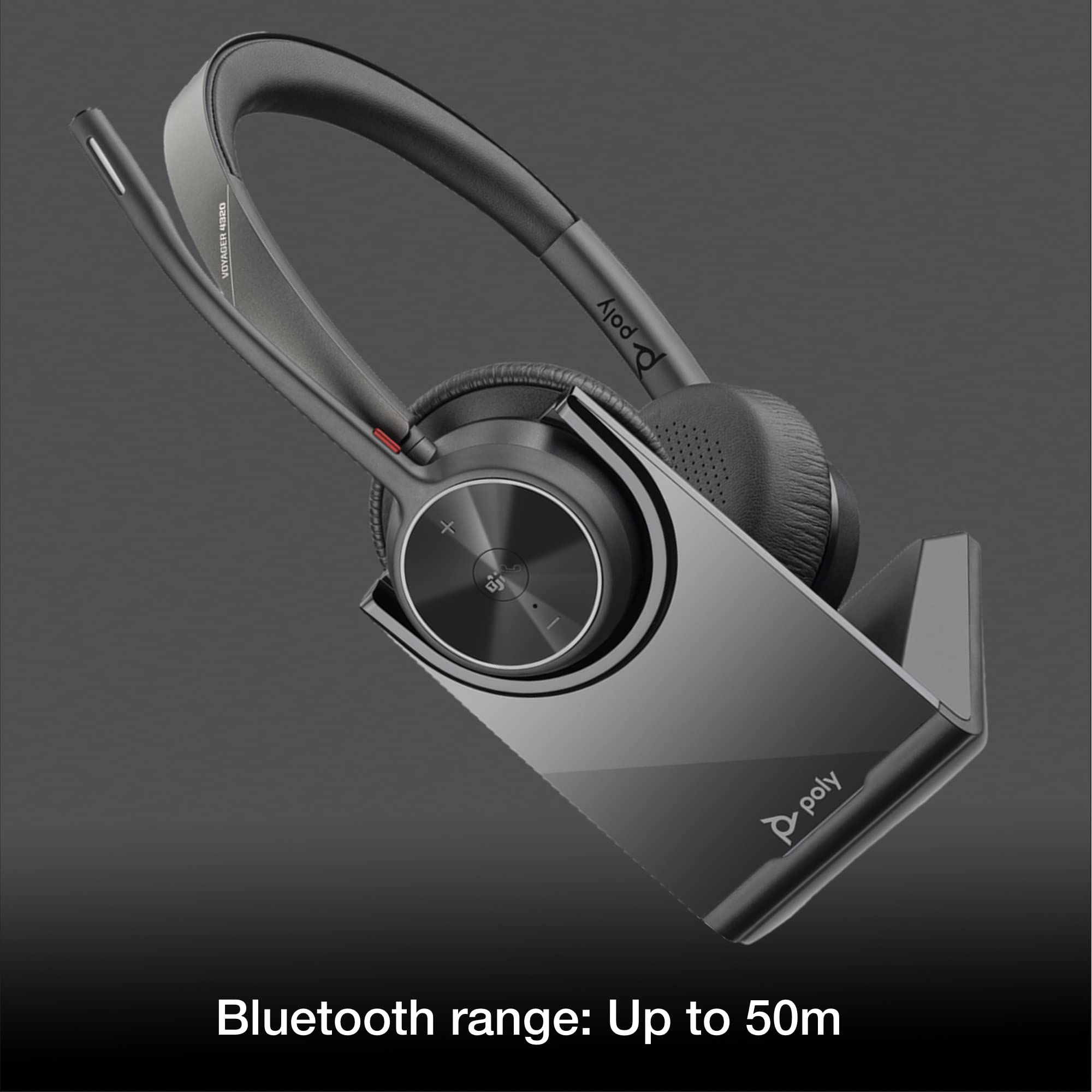Poly Voyager 4320 UC Wireless Bluetooth Headset with Charge Stand - Teams Certified for PC, Mac, Deskphone | Compatible with Zoom, RingCentral, 8x8, Vonage | Includes Microfiber Cleaning Cloth | Perfect for Remote Work, Video Conferencing & Call Centers