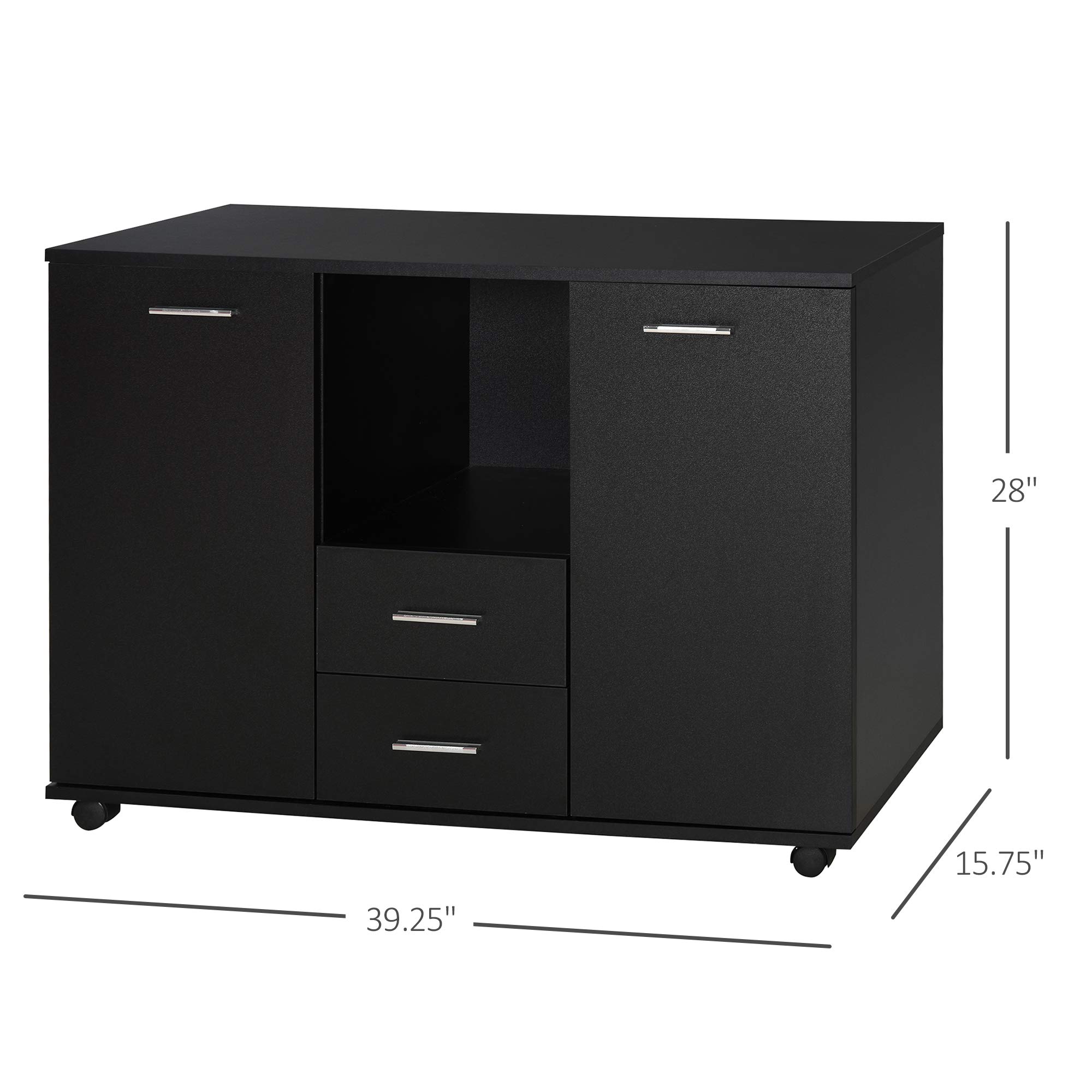 Vinsetto Black 2-Drawer 2-Shelf Multifunctional Office Filing Cabinet & Printer Stand with Smooth Countertop - Perfect for Home Office, Small Business & Workspace Organization