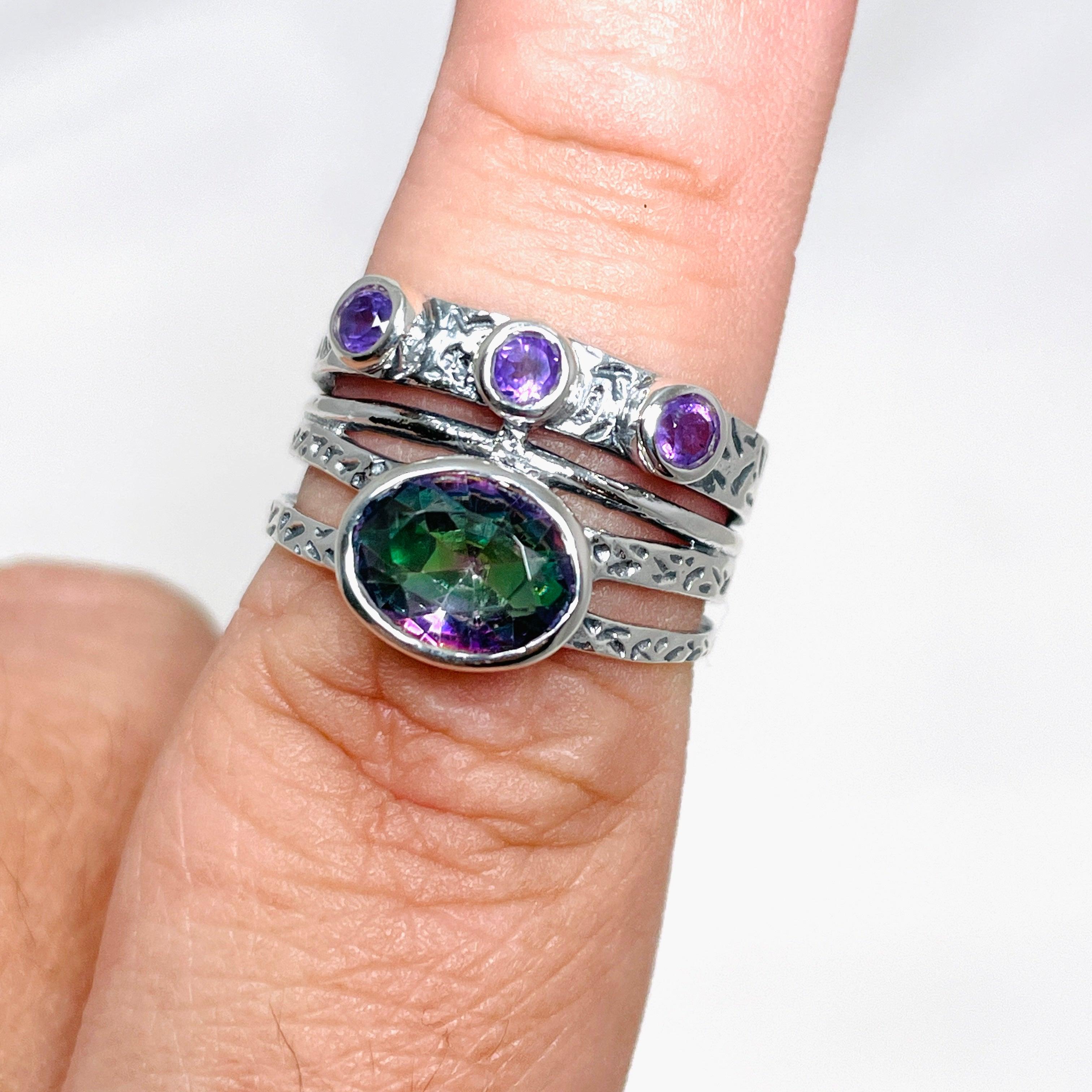 Faceted Mystic Topaz & Amethyst Gemstone Ring R3783 - Elegant Jewelry for Women, Perfect for Weddings, Parties & Special Occasions