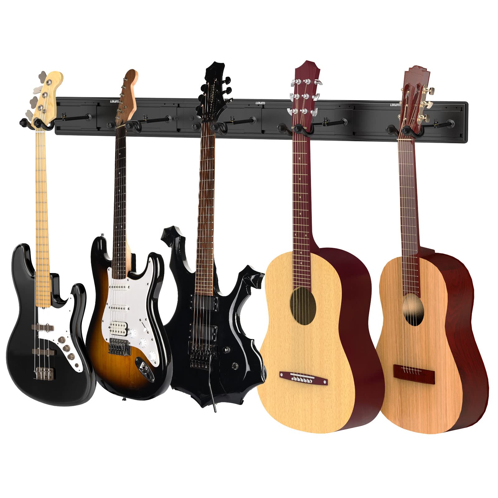 LEKATO Aluminum Guitar Wall Mount Hanger - 5 Adjustable Hangers for Acoustic, Electric, Bass, Banjo & Mandolin | Space-Saving Instrument Storage for Home, Studio & Stage