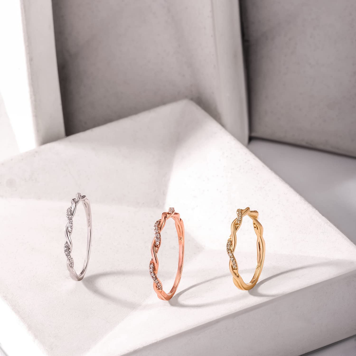 1/20 CT Natural Diamond Stackable Ring for Women - 10K Yellow & White Gold Twist Stacking Ring | Elegant Diamond Wedding & Engagement Jewelry | Perfect Gift for Her, Anniversary, Birthday & Special Occasions