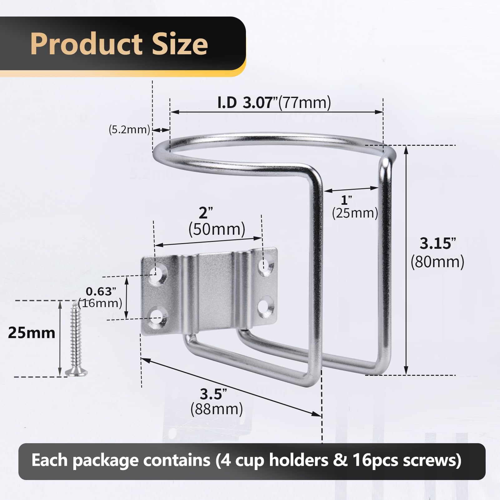 Marinebaby 4-Pack Stainless Steel Universal Boat Cup Holders - Durable Drink Holders for Boats, Trucks, RVs, Tractors & Outdoor Swings - Perfect for Marine, Camping, Road Trips & Backyard Relaxation