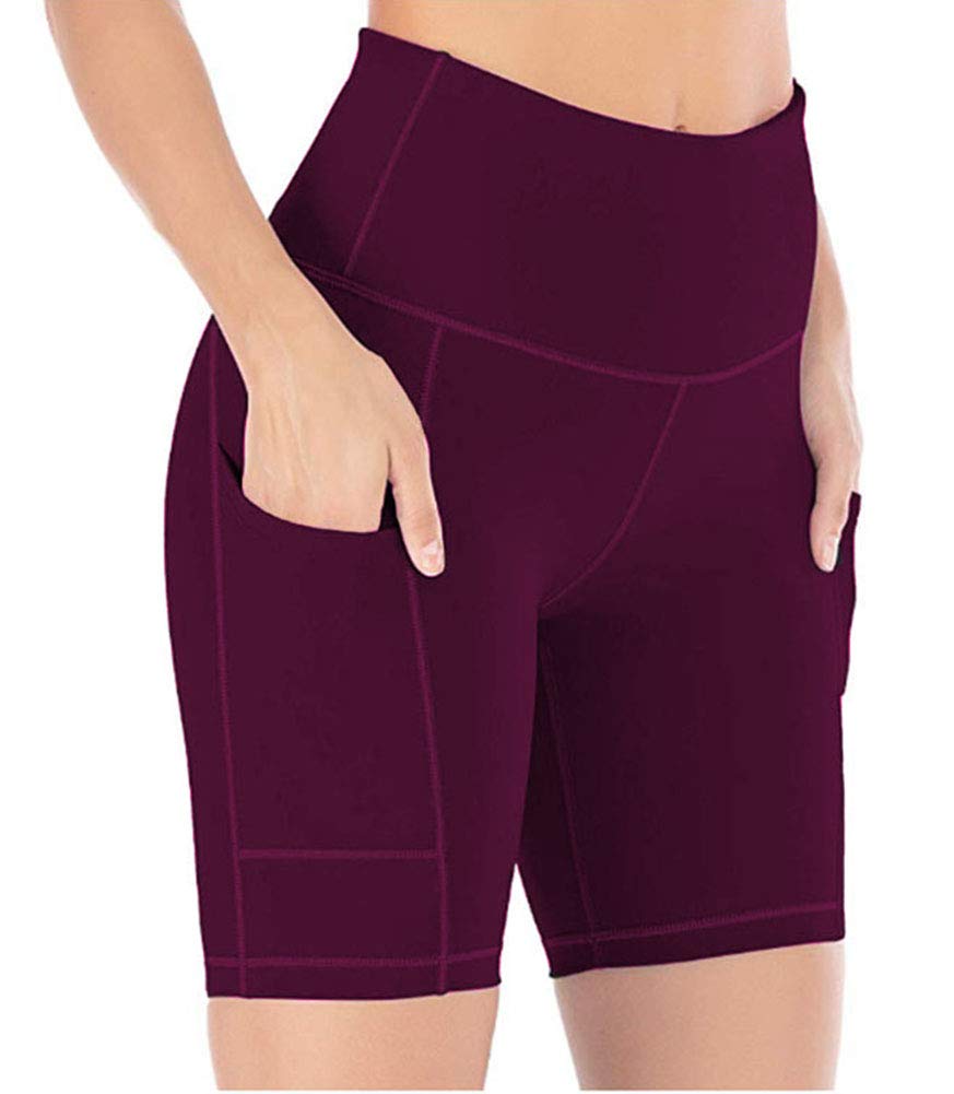 YAKER Women's High-Waisted Yoga Shorts - Breathable Workout Shorts with Side Pockets for Running, Gym & Lounge Wear