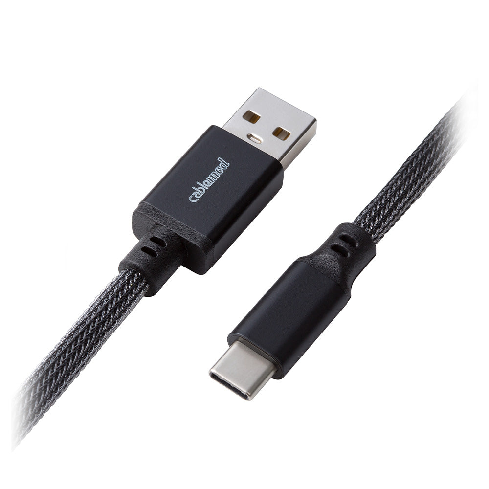 Premium Coiled Keyboard Cable by CableMod - Carbon Grey | USB-C to USB-A | Durable & Tangle-Free | Perfect for Gaming, Typing & Workspaces