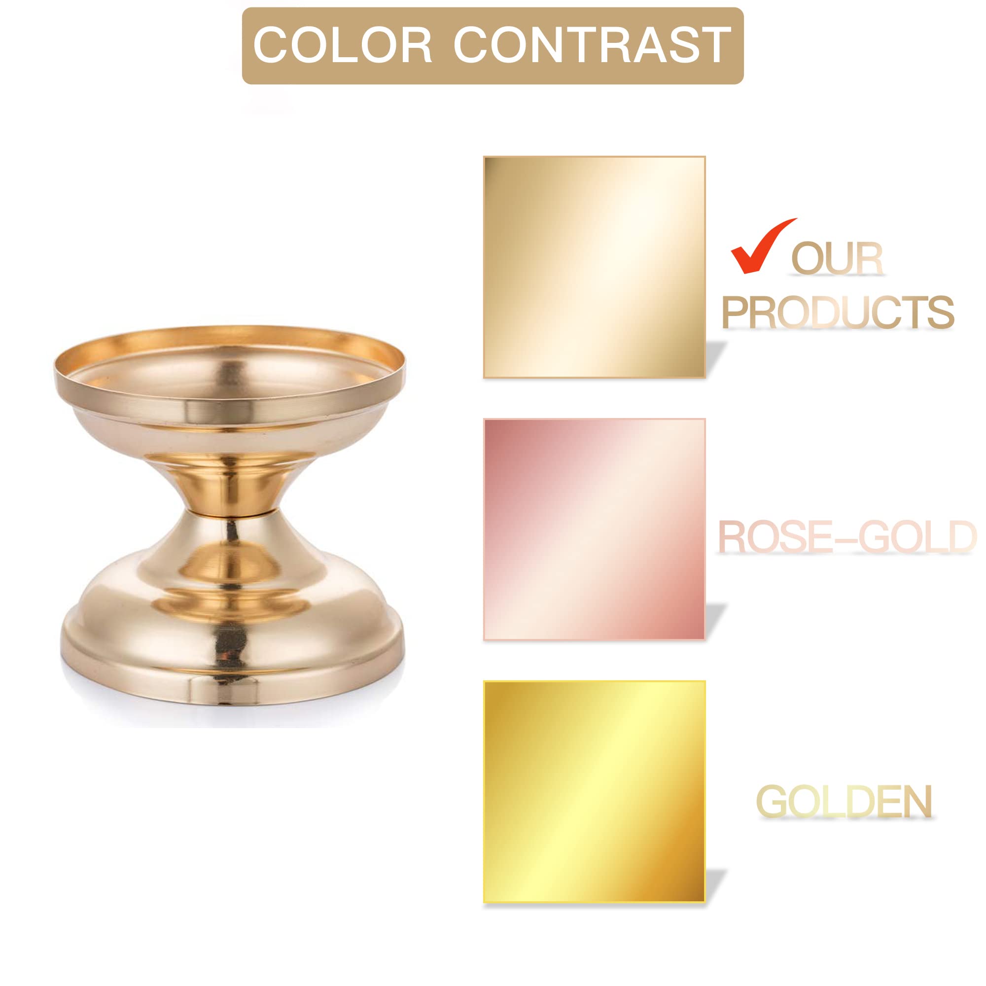 4 Pcs Gold Metal Pillar Candle Holders - Elegant 3