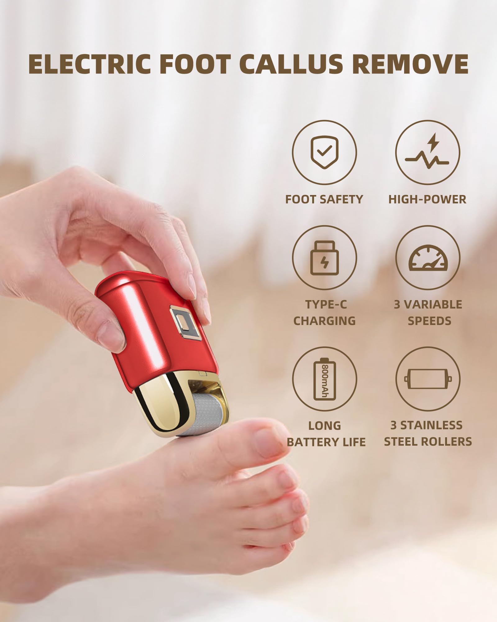 Professional Electric Callus Remover Kit - Rechargeable Foot Sander with 3 Stainless Steel Rollers & 3-Speed Settings - Portable Electric Foot Filer for Smooth Heels & Dead Skin Removal - Perfect for Pedicures, Home Foot Care & Salon Use