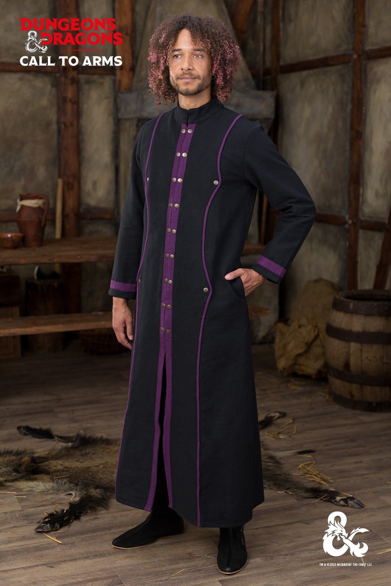 Dungeons & Dragons Warlock Coat - Black & Purple Cosplay Costume for D&D Roleplaying, LARP, Halloween & Fantasy Conventions