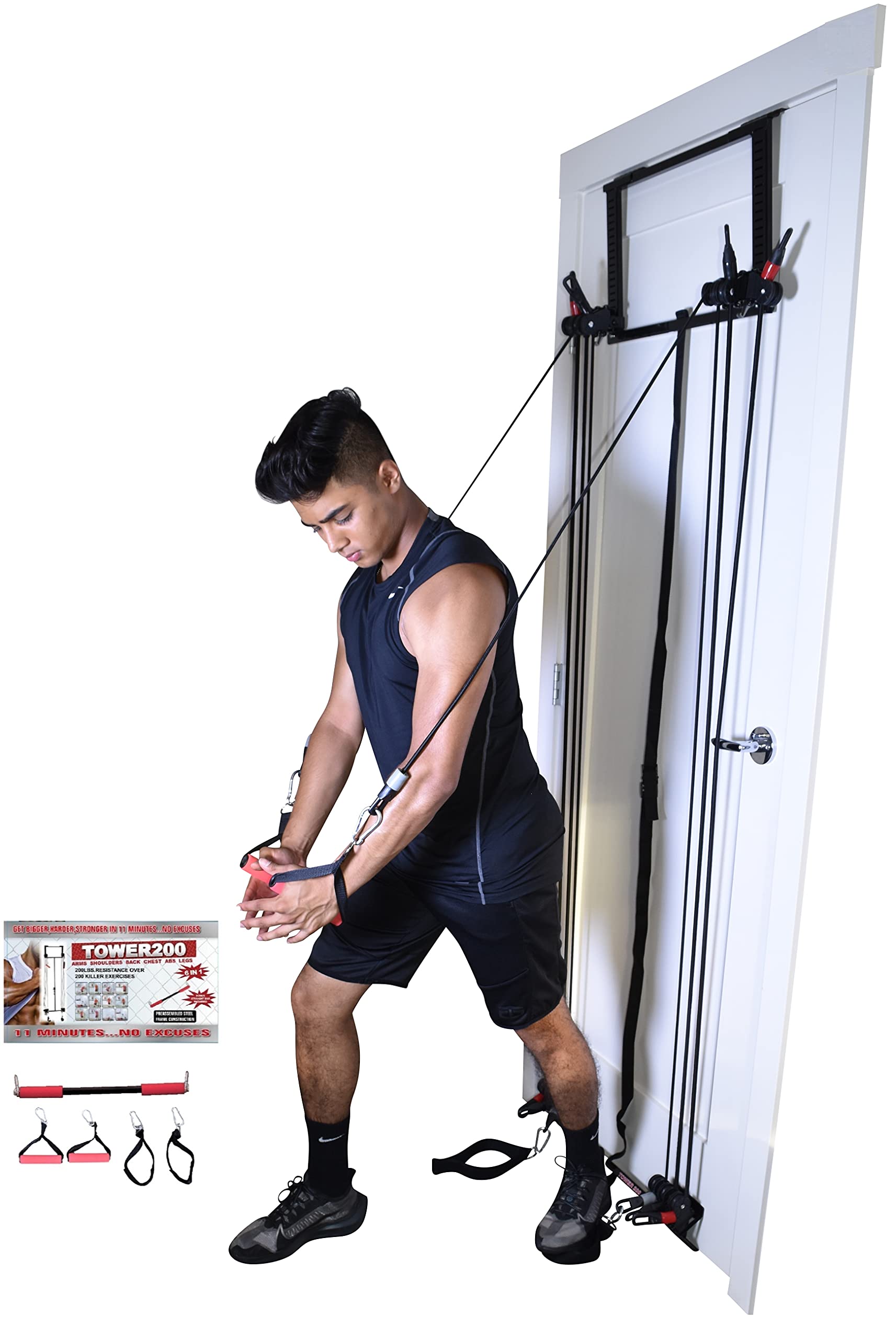 Complete Door Gym Full Body Workout System - Heavy Duty Home Fitness Equipment with Resistance Bands, Straight Bar, Hand Grips & Ankle Straps | Perfect for Strength Training, Muscle Building & Home Exercise | Ideal for Small Spaces, Apartment Workouts & Travel Fitness