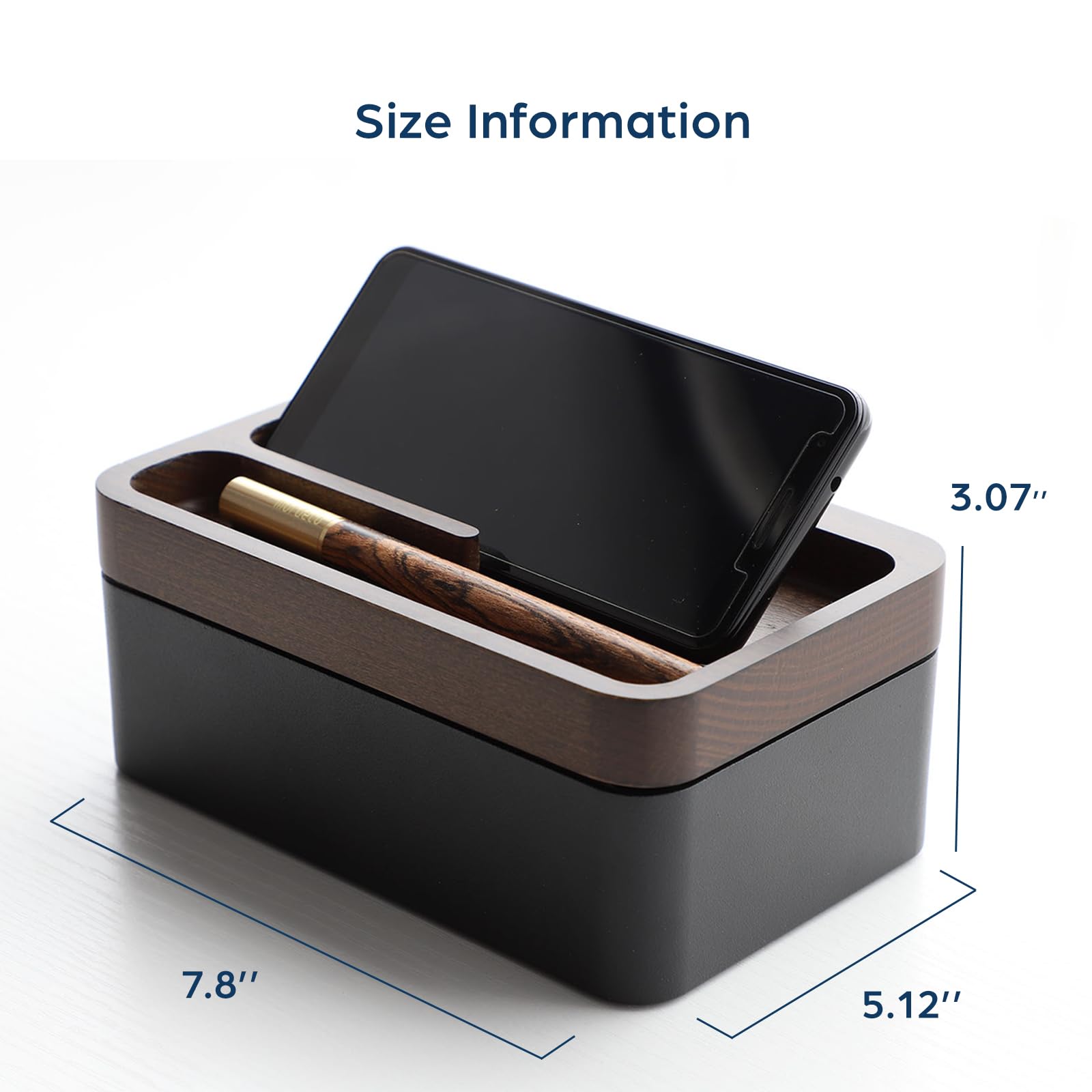 Revov Tray Box - Premium EDC Valet Tray with Authentic Wood Magnetic Rotating Lid | Office Desk Organizer for Keys, Watches & Small Items | Home Office & Workspace Accessories (Black) - Perfect for Minimalist Desks & Nightstand Organization