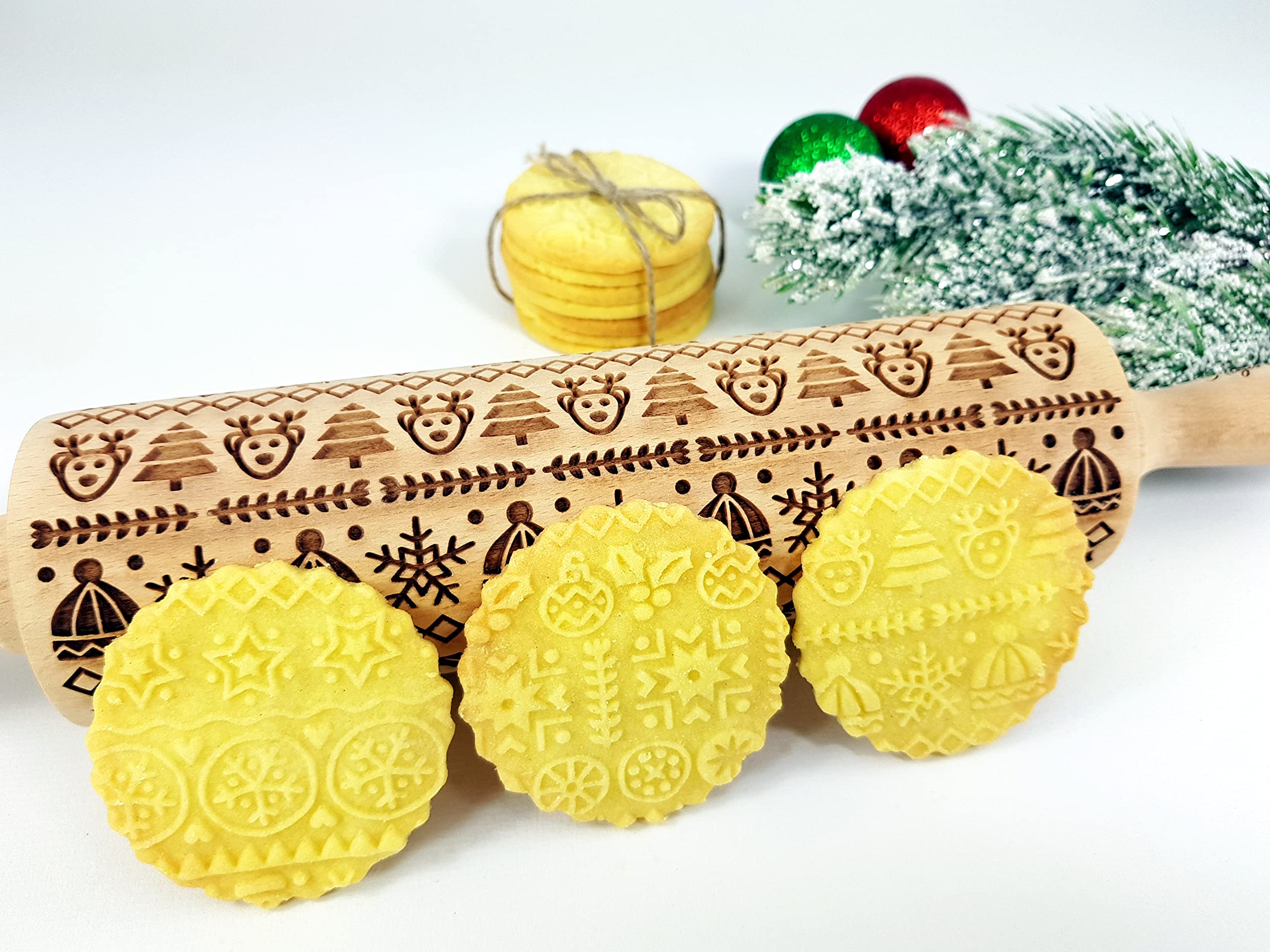 Algis Crafts Winter Embossing Rolling Pin for Christmas Cookies - Gingerbread & Shortbread Dough Decorating Tool - Perfect for Holiday Baking, DIY Cookie Making, and Festive Dessert Designs