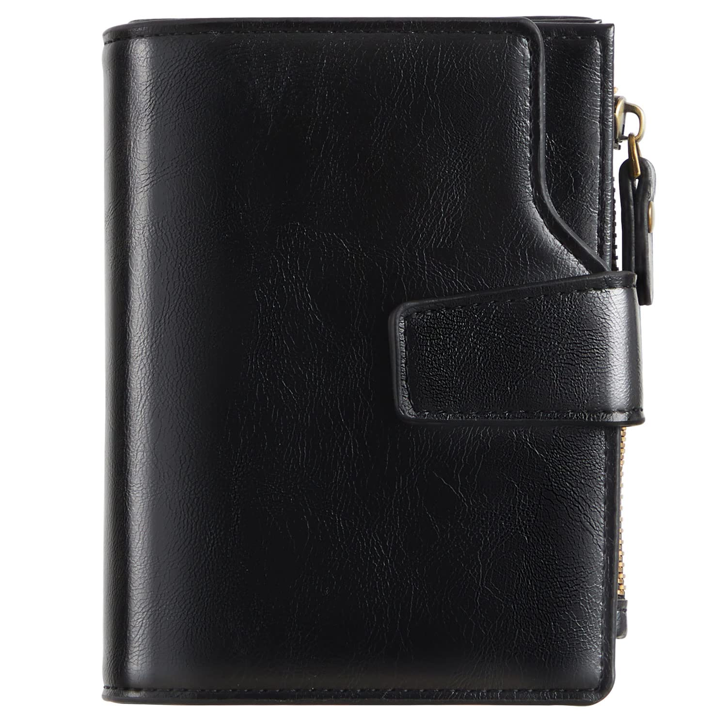 GSG Small Women's Leather Wallet - RFID Blocking Bifold Credit Card Holder with Zipper Coin Pocket (Black) | Perfect for Everyday Use, Travel & Gift Giving